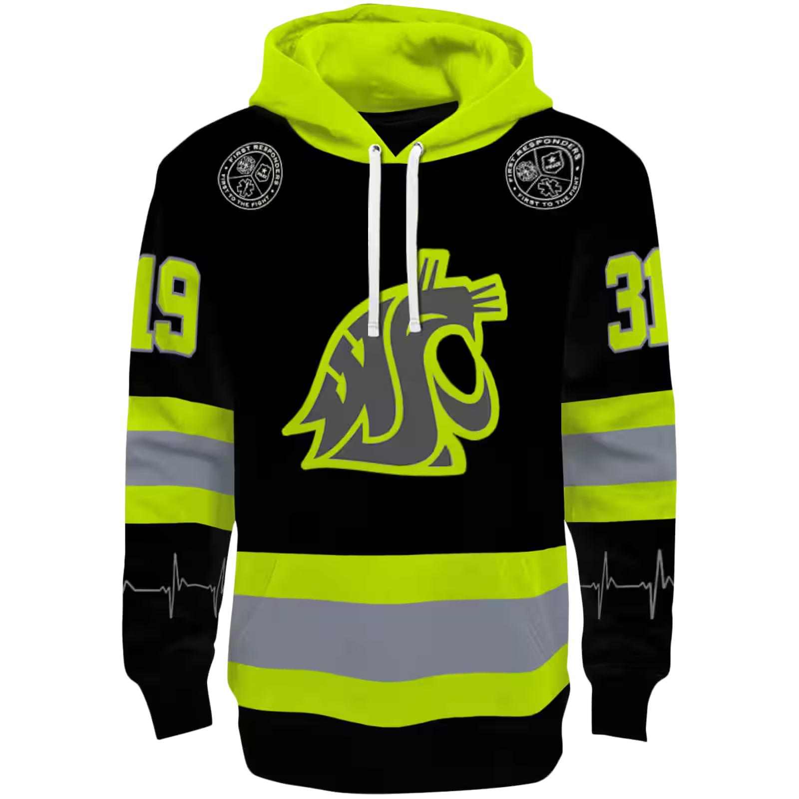 Custom Washington State Cougars Safety Motif Black Neon Green Hoodie