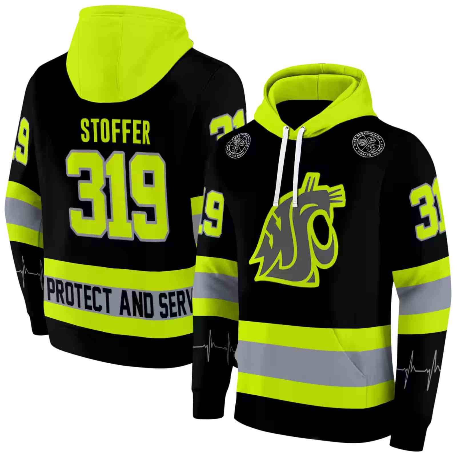 custom washington state cougars safety motif black neon green hoodie fashion forward