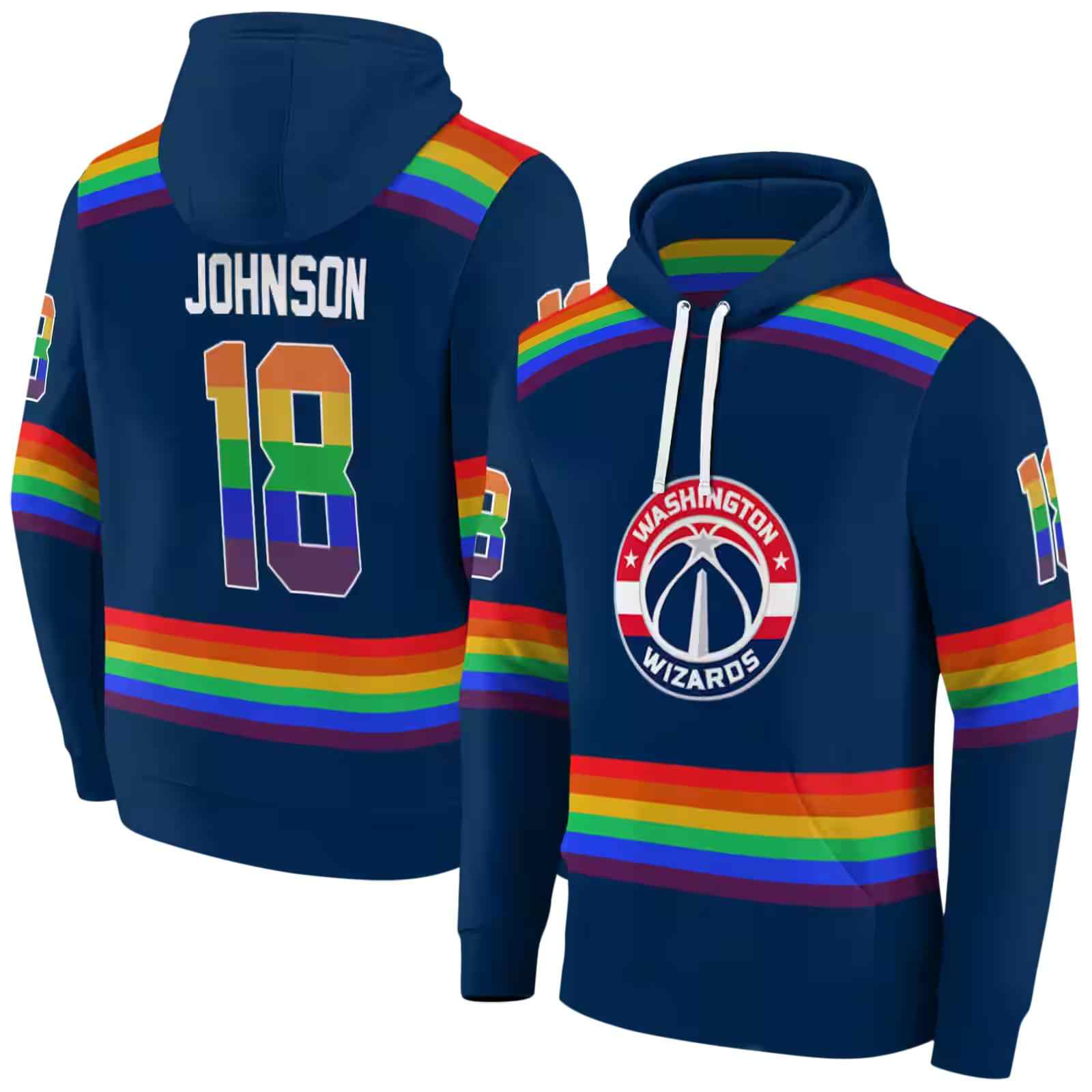 custom washington wizards rainbow stripes blue hoodie fashion forward