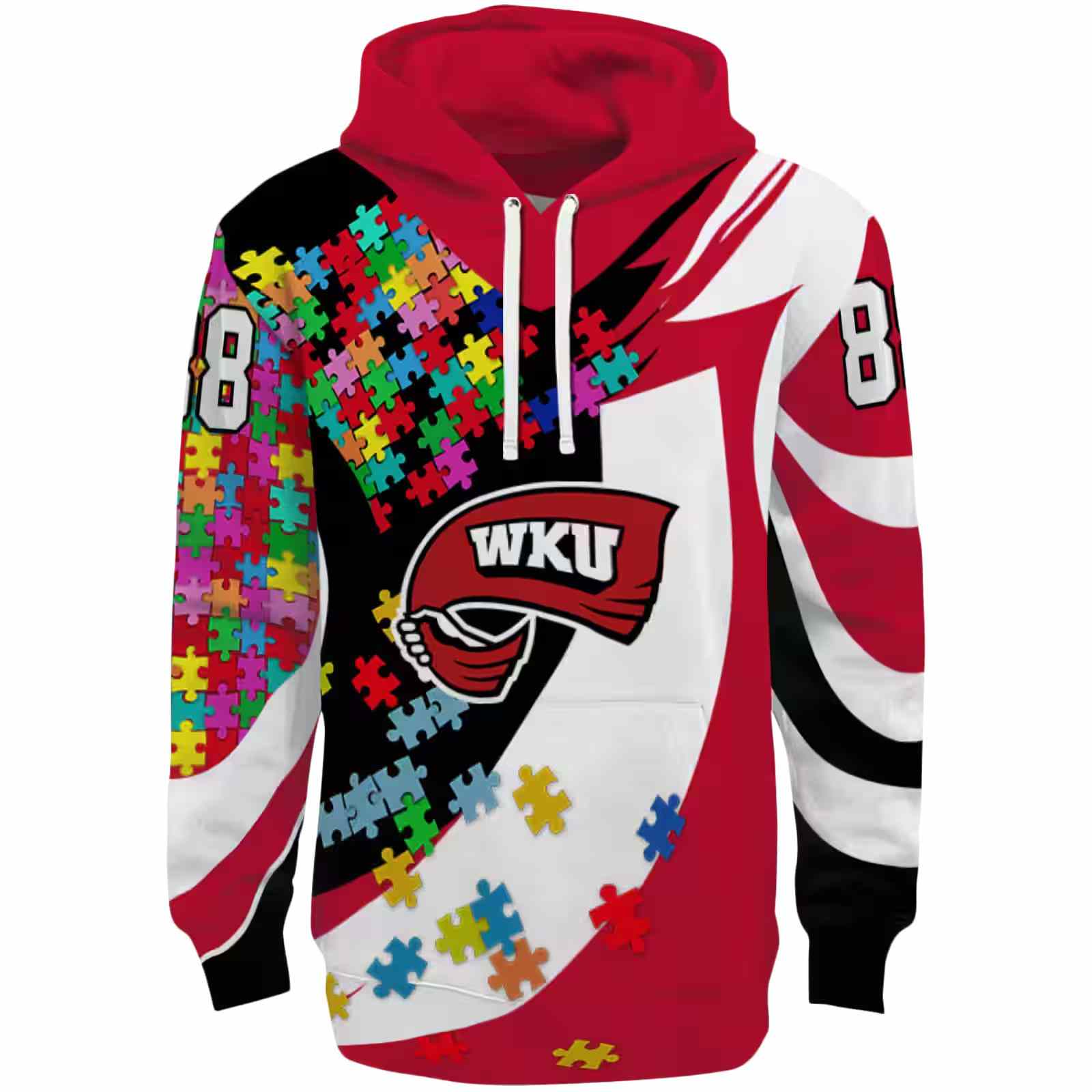 Custom Western Kentucky Hilltoppers Puzzle Pieces Red Hoodie