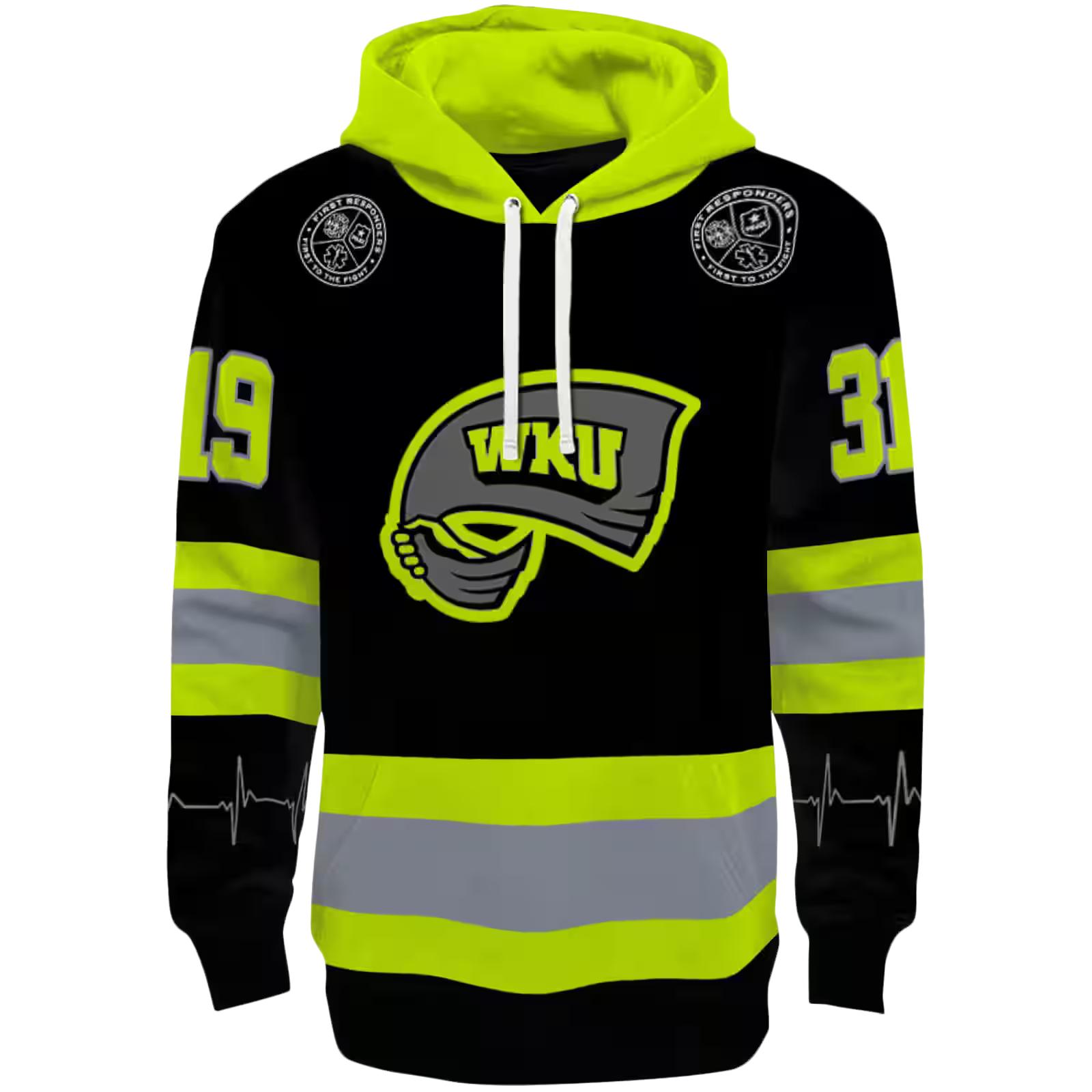 Custom Western Kentucky Hilltoppers Safety Motif Black Neon Green Hoodie