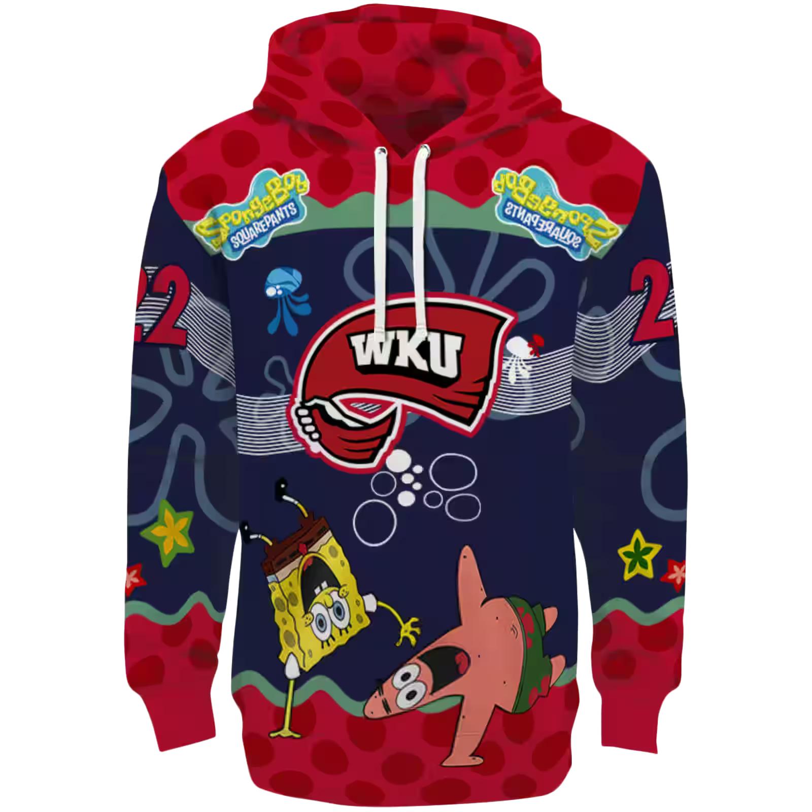 Custom Western Kentucky Hilltoppers Spongebob Patrick Star Red Navy Hoodie