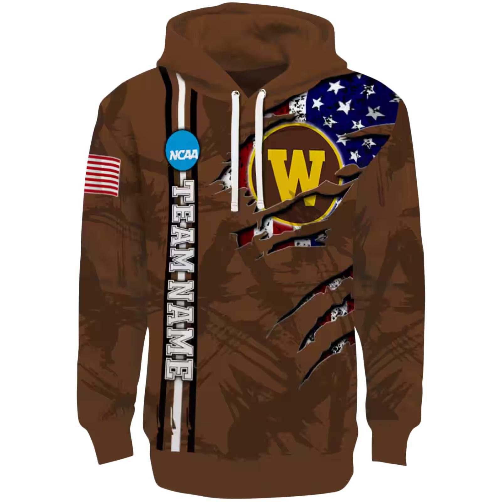 Custom Western Michigan Broncos Ripped Flag Brown Hoodie