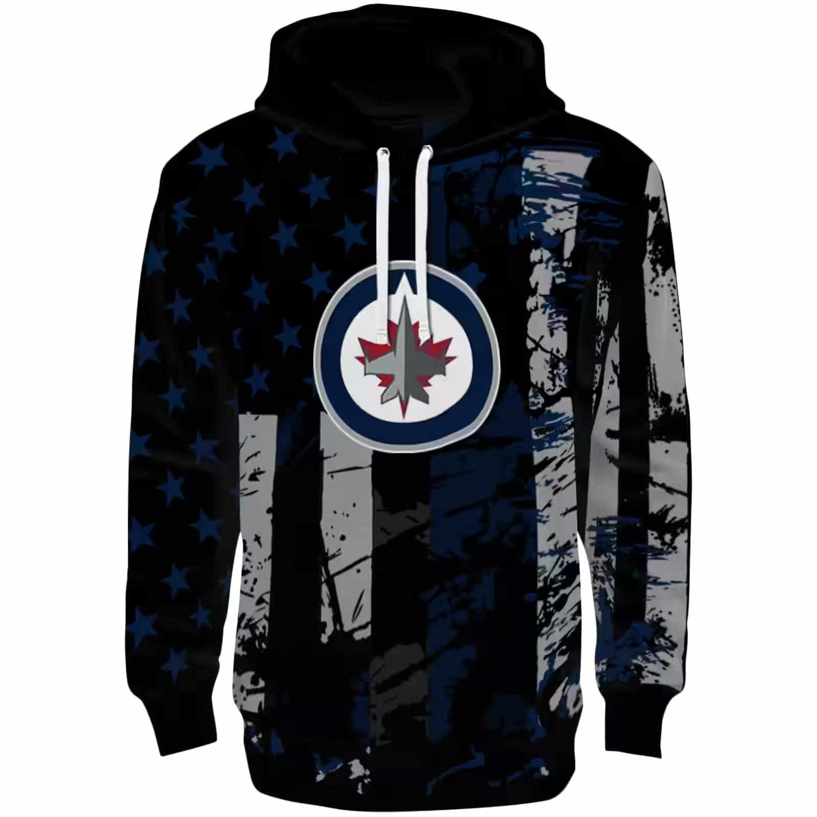 Custom Winnipeg Jets Distressed Flag Blue Black Hoodie