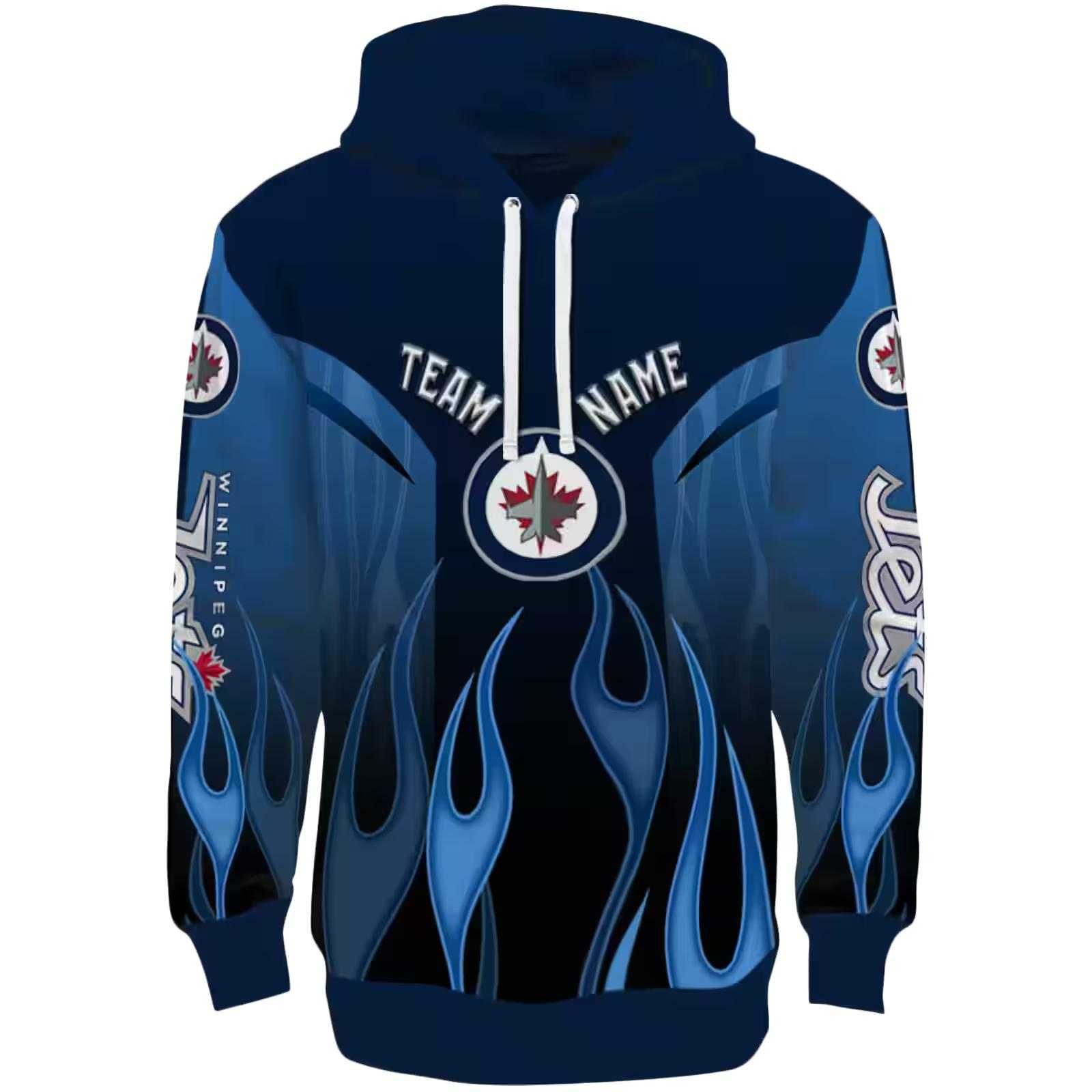 Custom Winnipeg Jets Flame Design Blue Hoodie