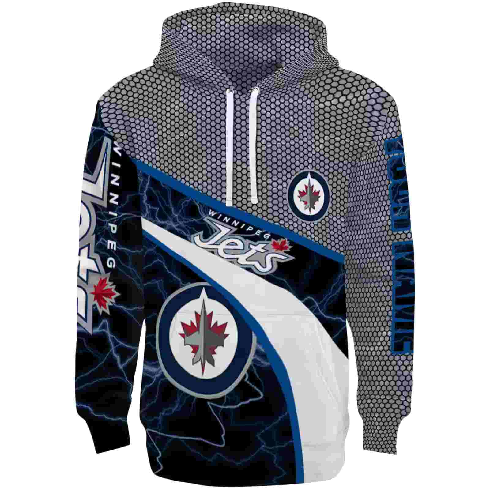 Custom Winnipeg Jets Hexagonal Mesh Blue Black Gray Hoodie