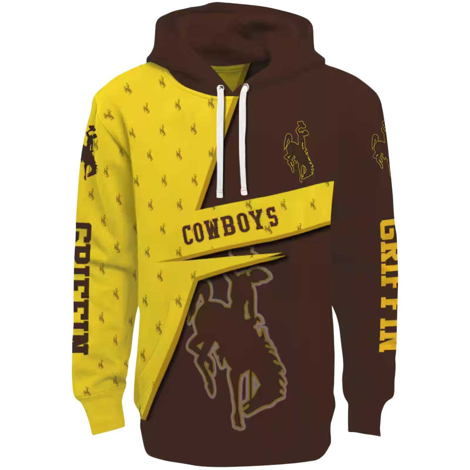 Custom Wyoming Cowboys Abstract Shape Brown Hoodie