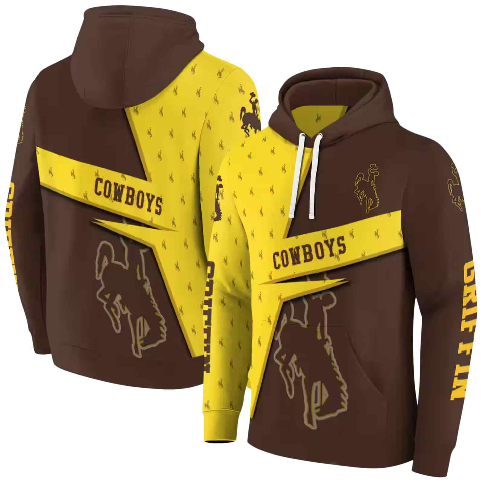 custom wyoming cowboys abstract shape brown hoodie fashion forward