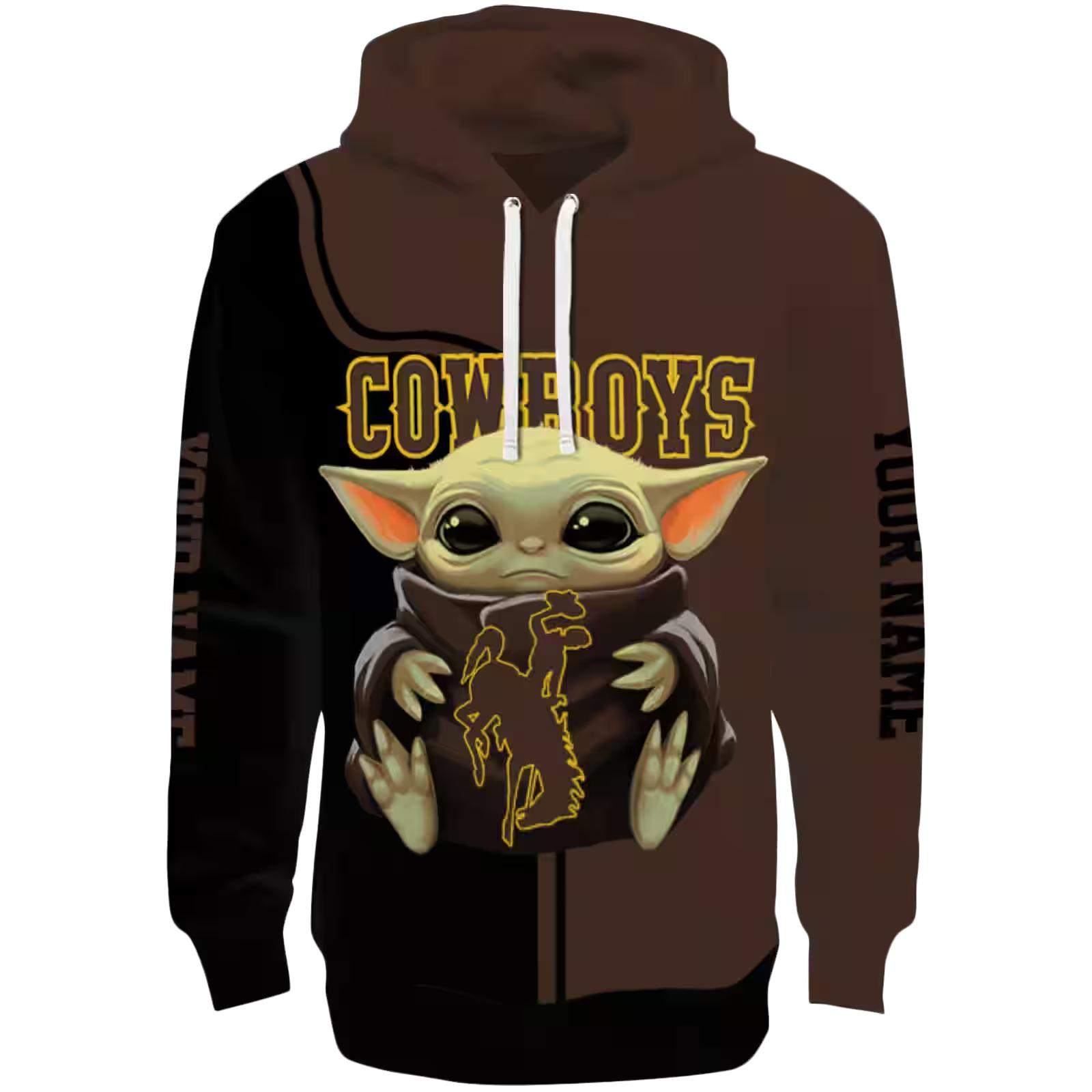 Custom Wyoming Cowboys Baby Yoda Brown Black Hoodie