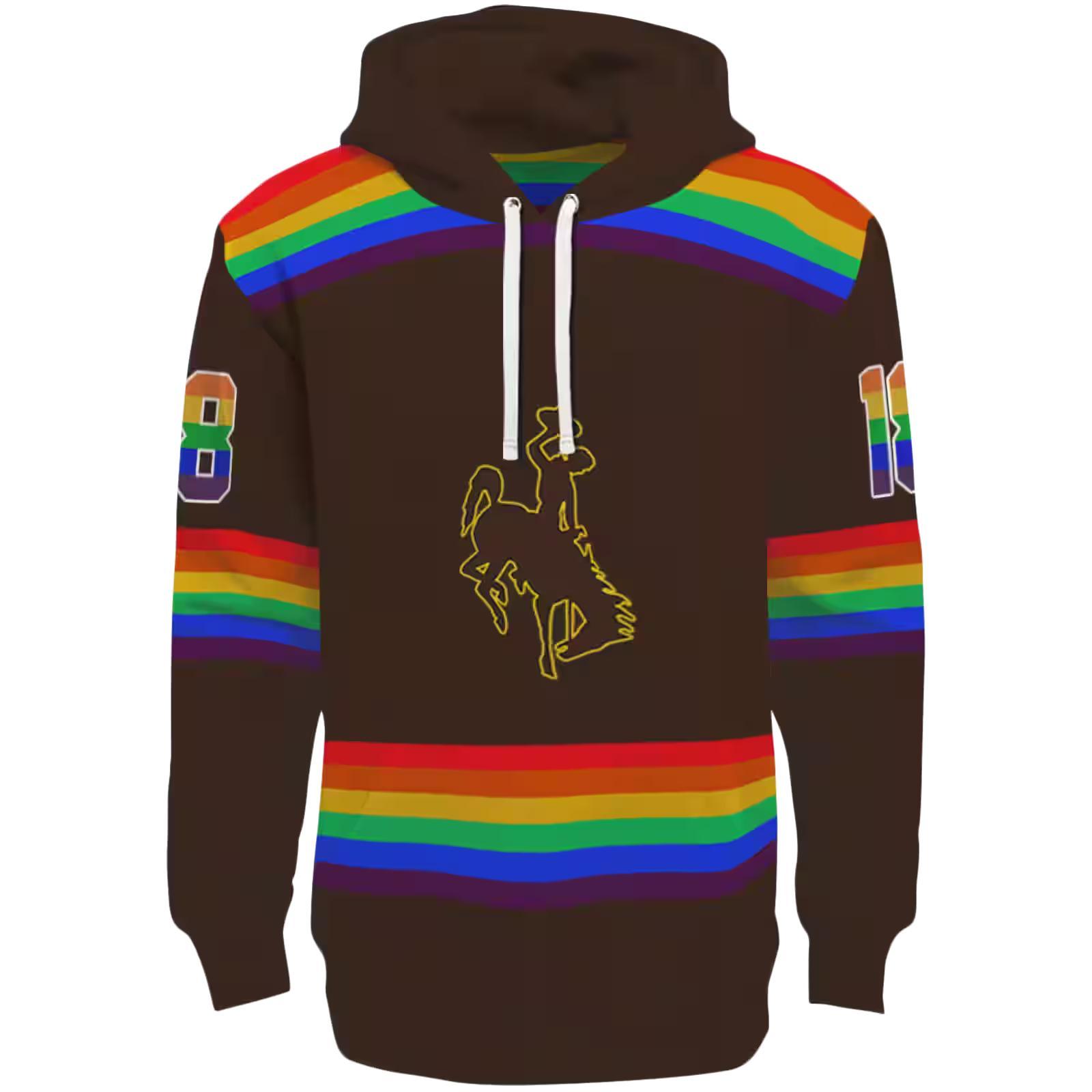 Custom Wyoming Cowboys Rainbow Stripes Brown Hoodie