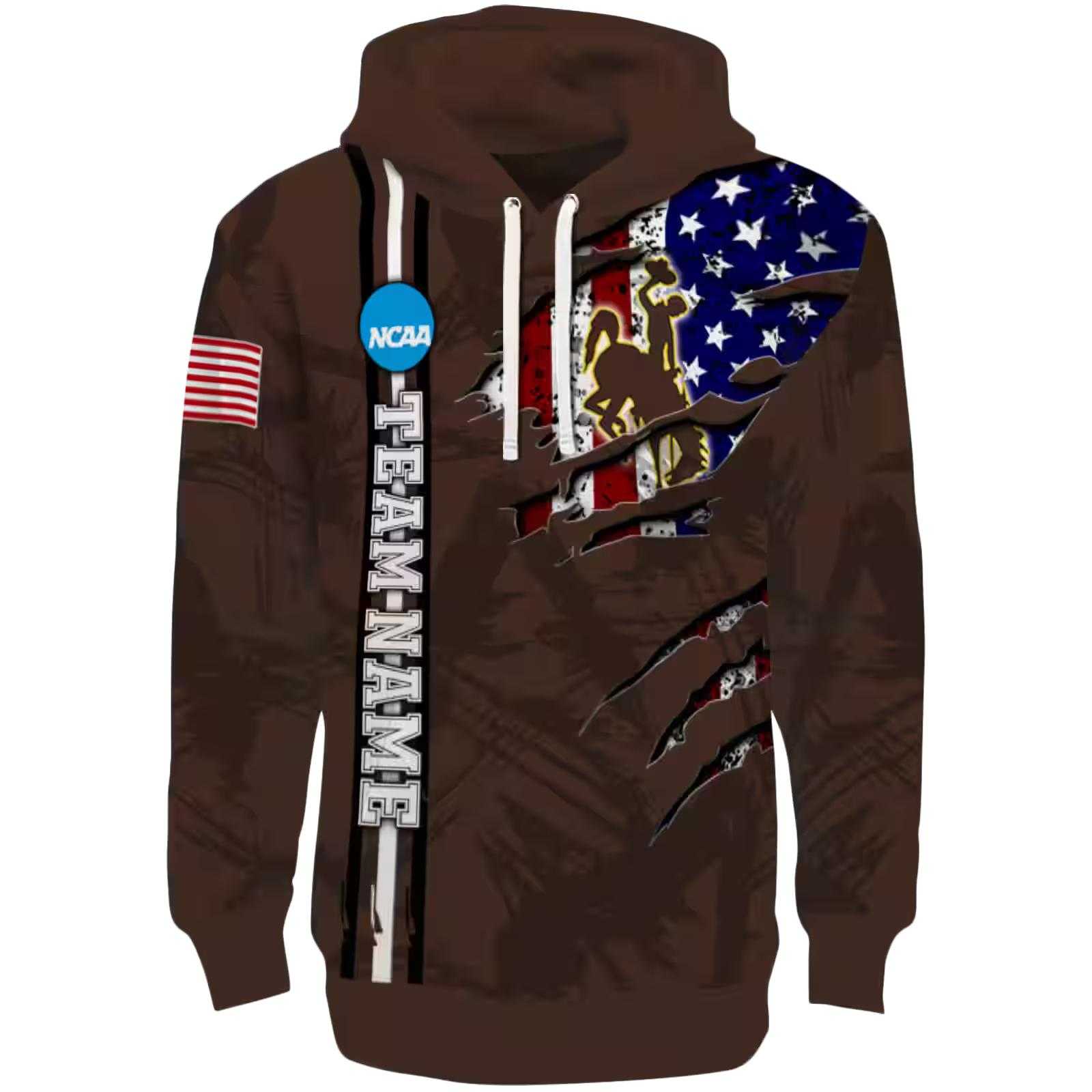 Custom Wyoming Cowboys Ripped Flag Brown Hoodie