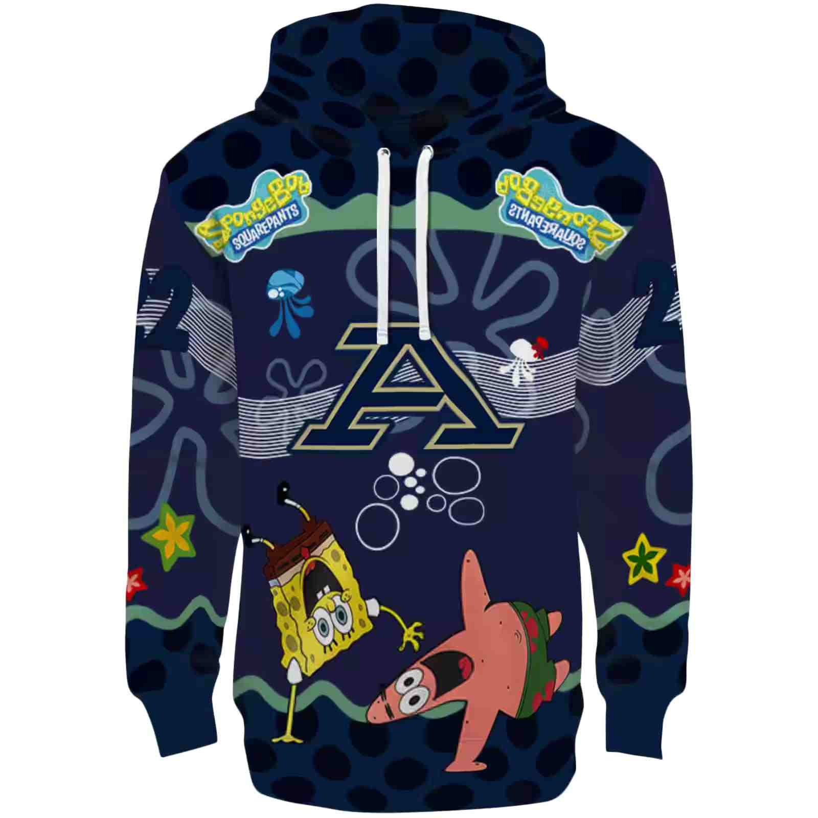 Customized Akron Zips Spongebob Patrick Star Blue Navy Hoodie