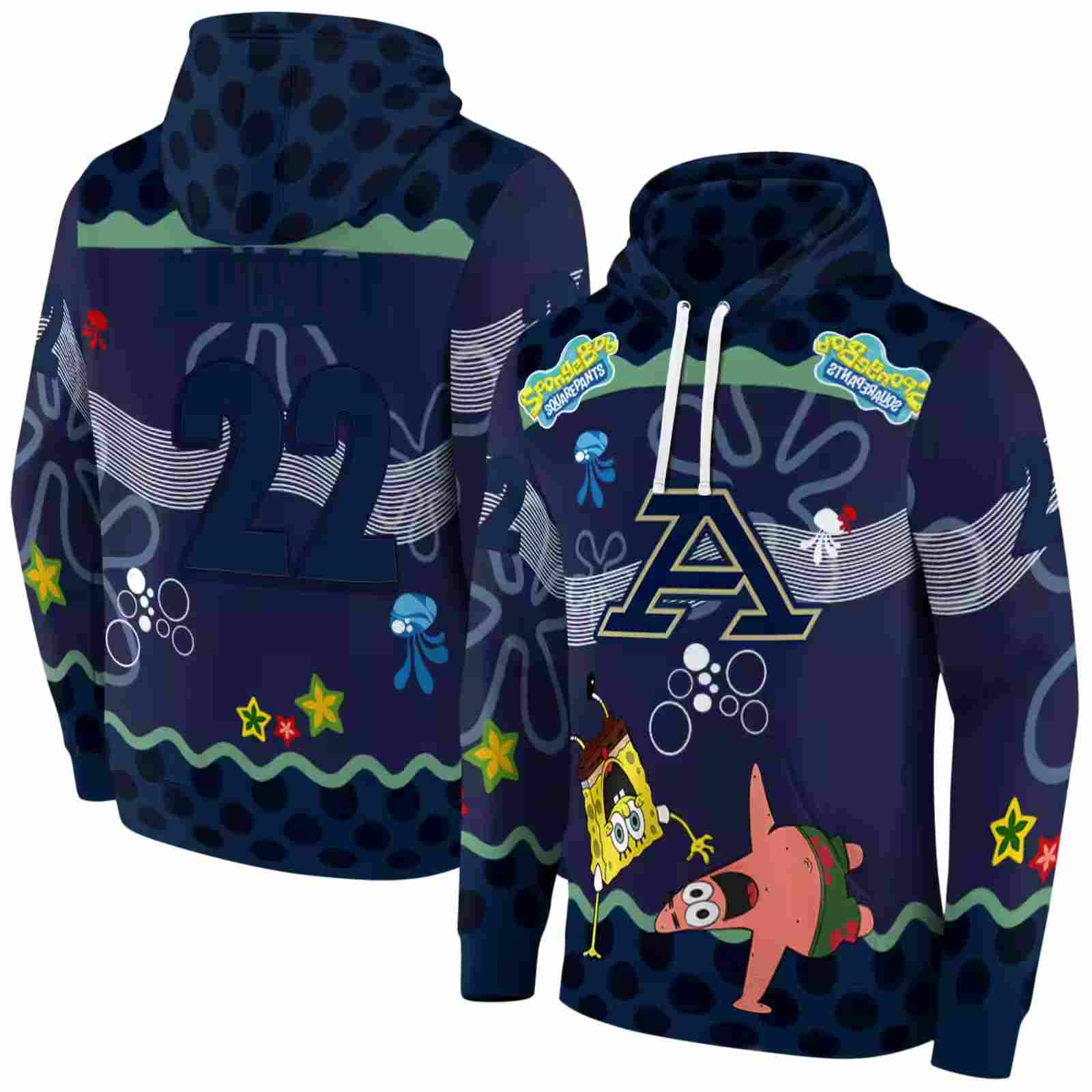 customized akron zips spongebob patrick star blue navy hoodie fashion forward