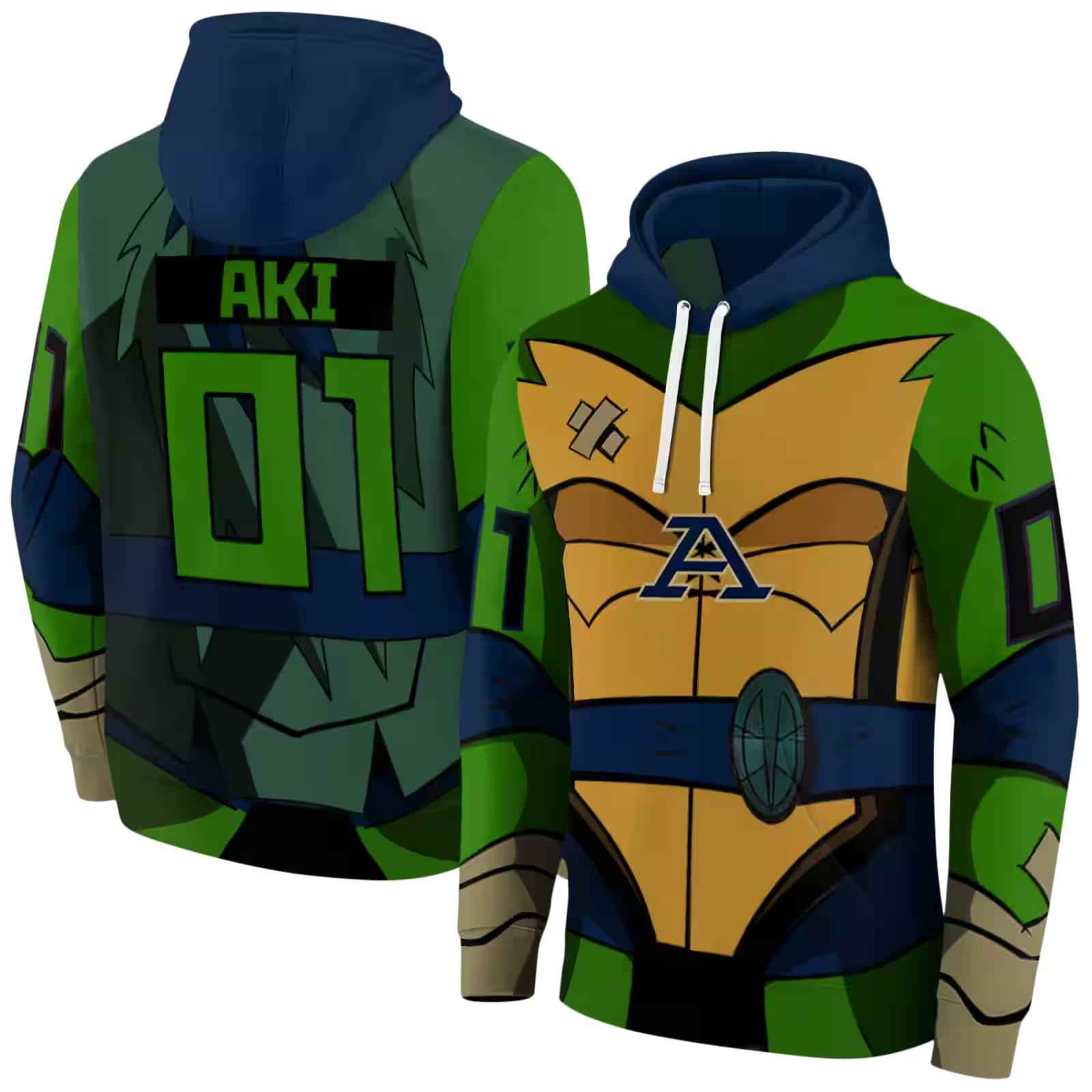 customized akron zips superhero armor blue green hoodie fashion forward