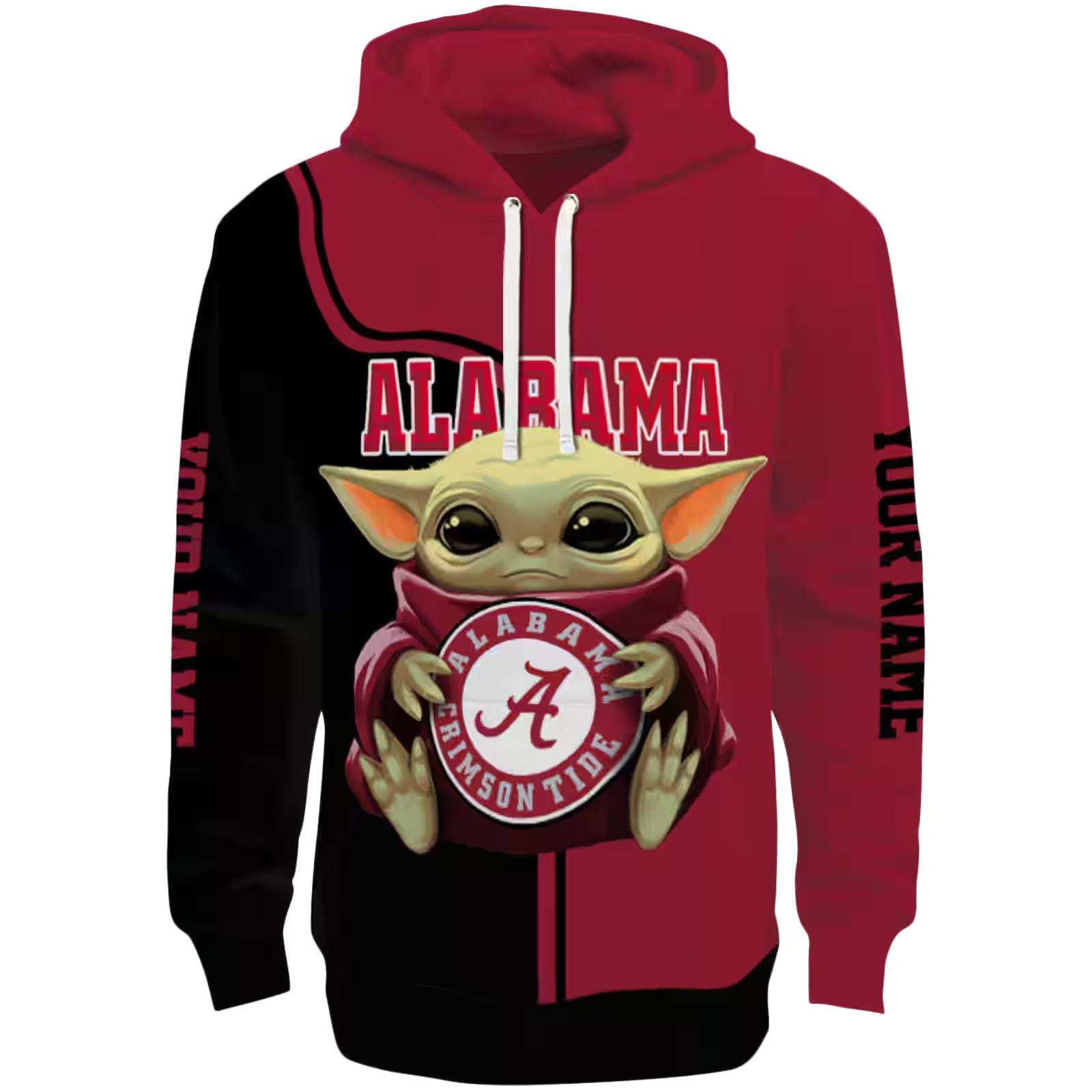 Customized Alabama Crimson Tide Baby Yoda Crimson Black Hoodie