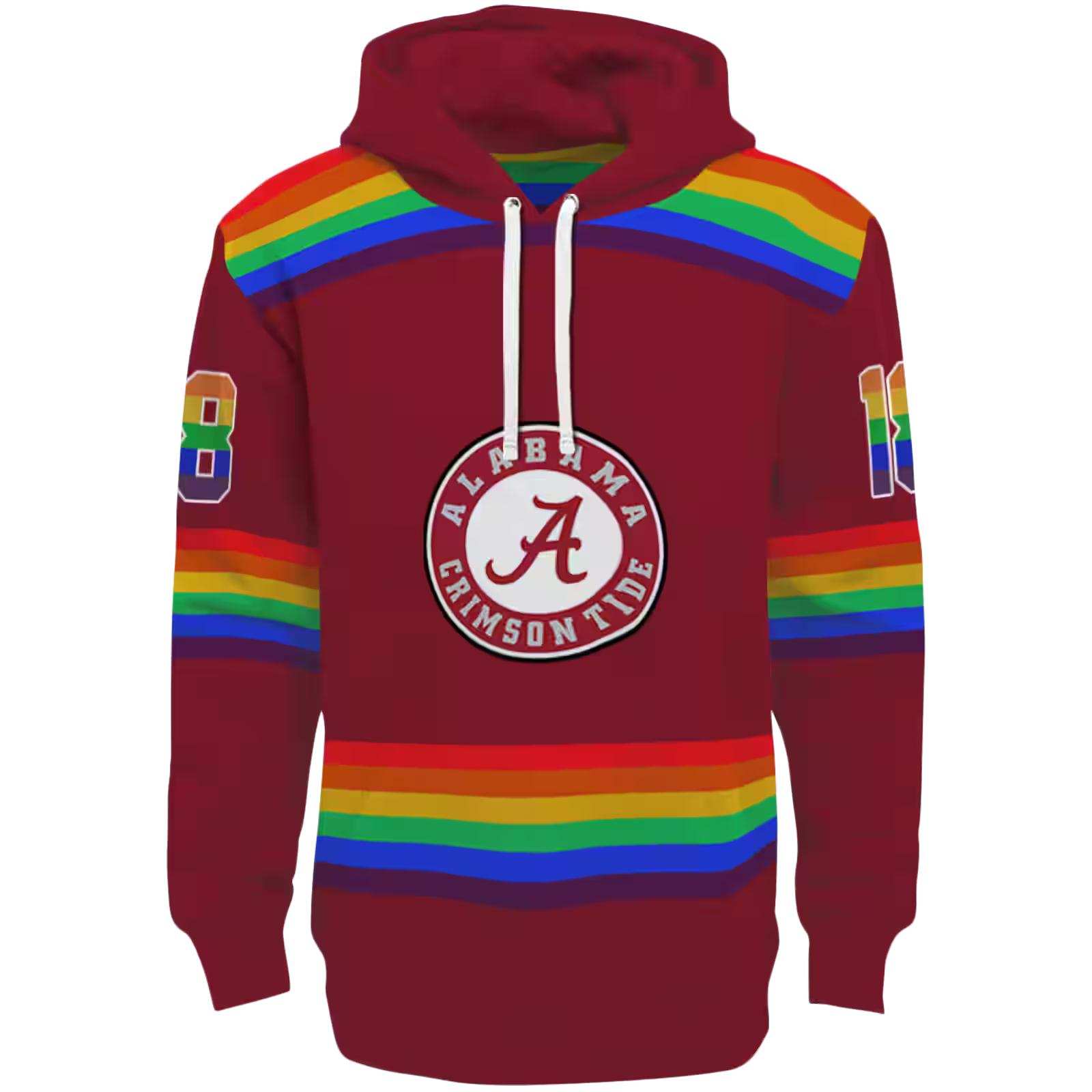 Customized Alabama Crimson Tide Rainbow Stripes Crimson Hoodie