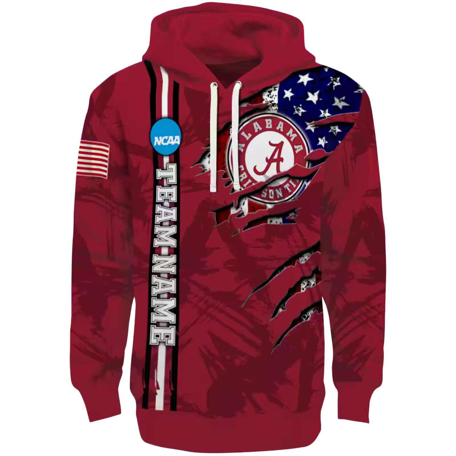 Customized Alabama Crimson Tide Ripped Flag Crimson Hoodie