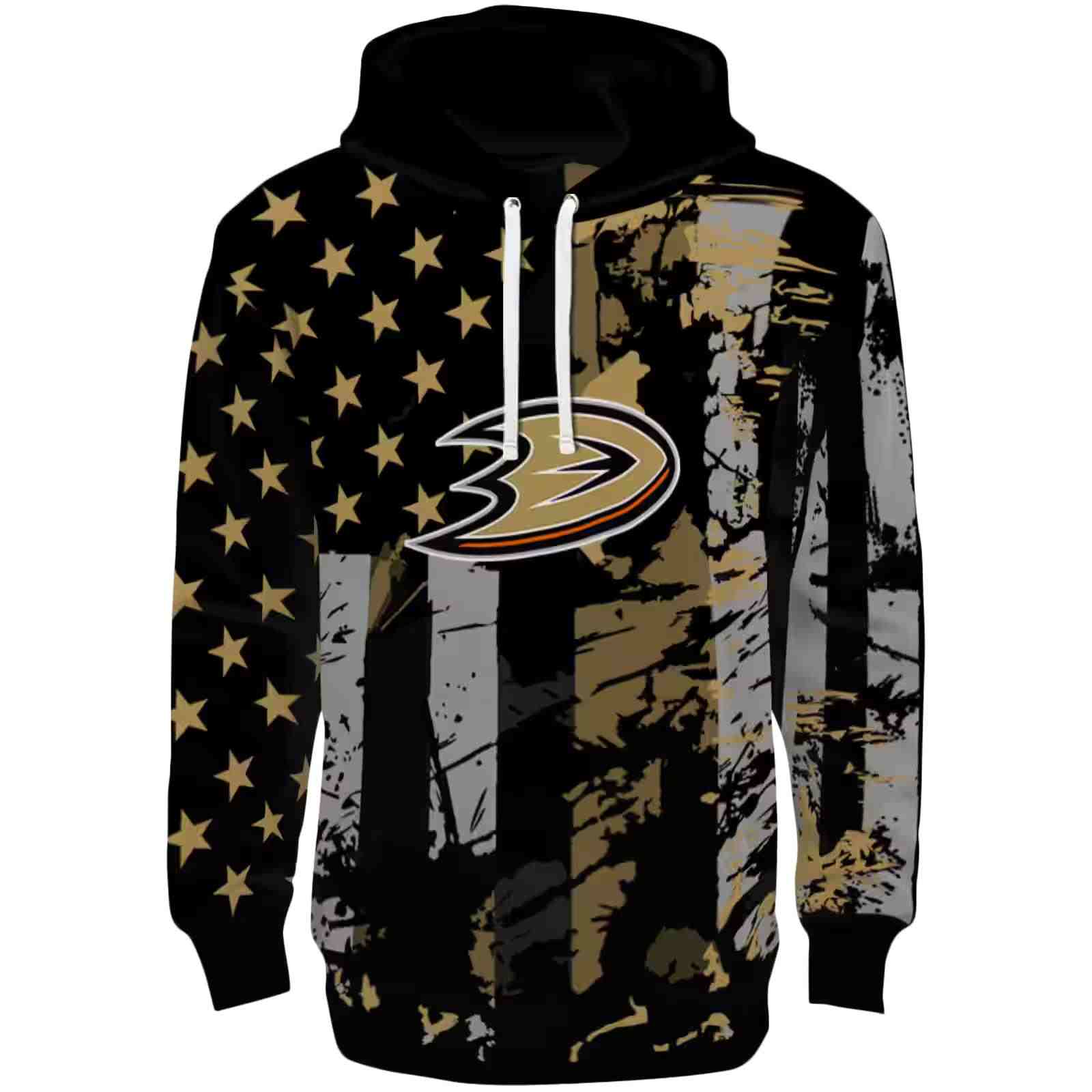 Customized Anaheim Ducks Distressed Flag Gold Black Hoodie