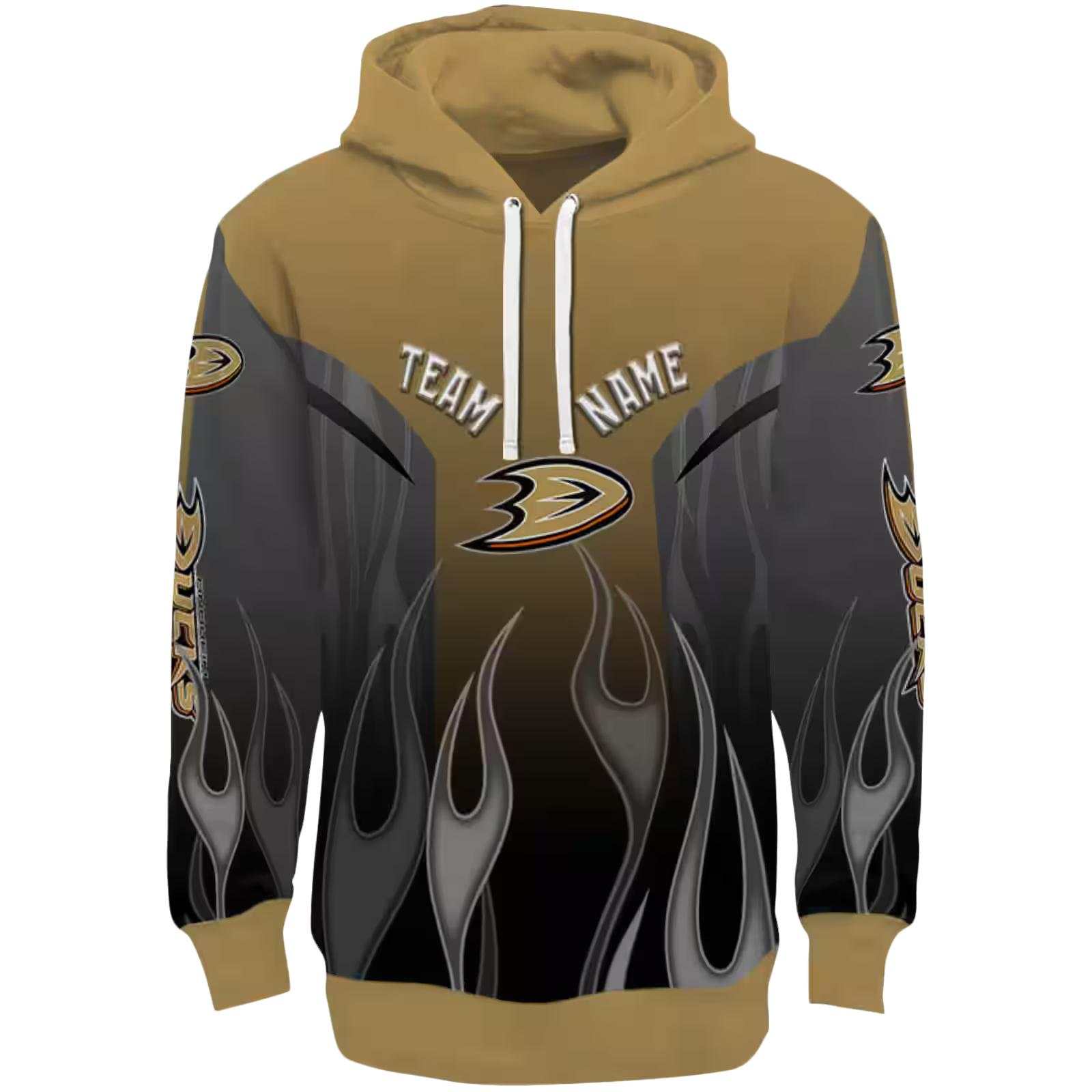 Customized Anaheim Ducks Flame Design Gold Hoodie