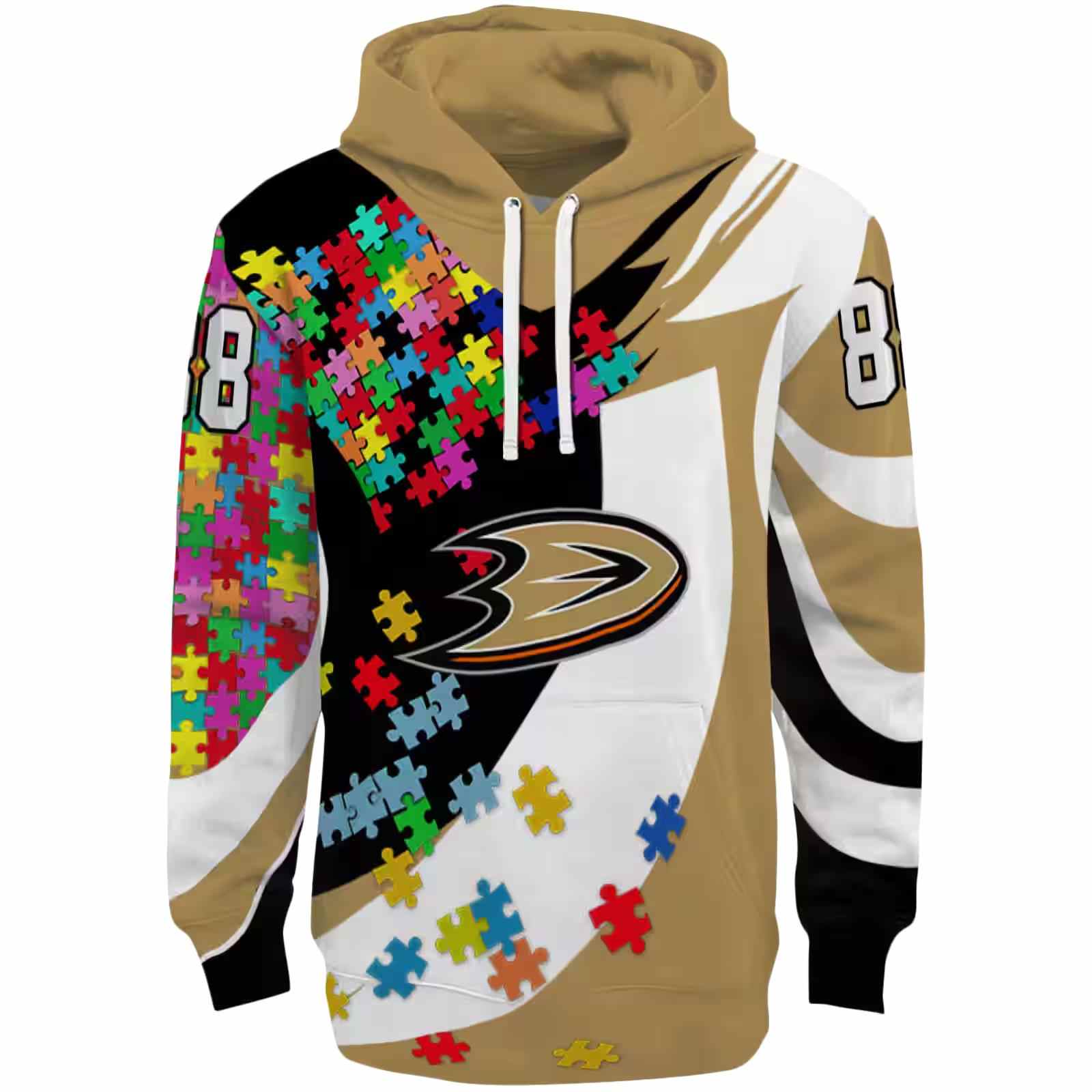 Customized Anaheim Ducks Puzzle Pieces Gold Hoodie