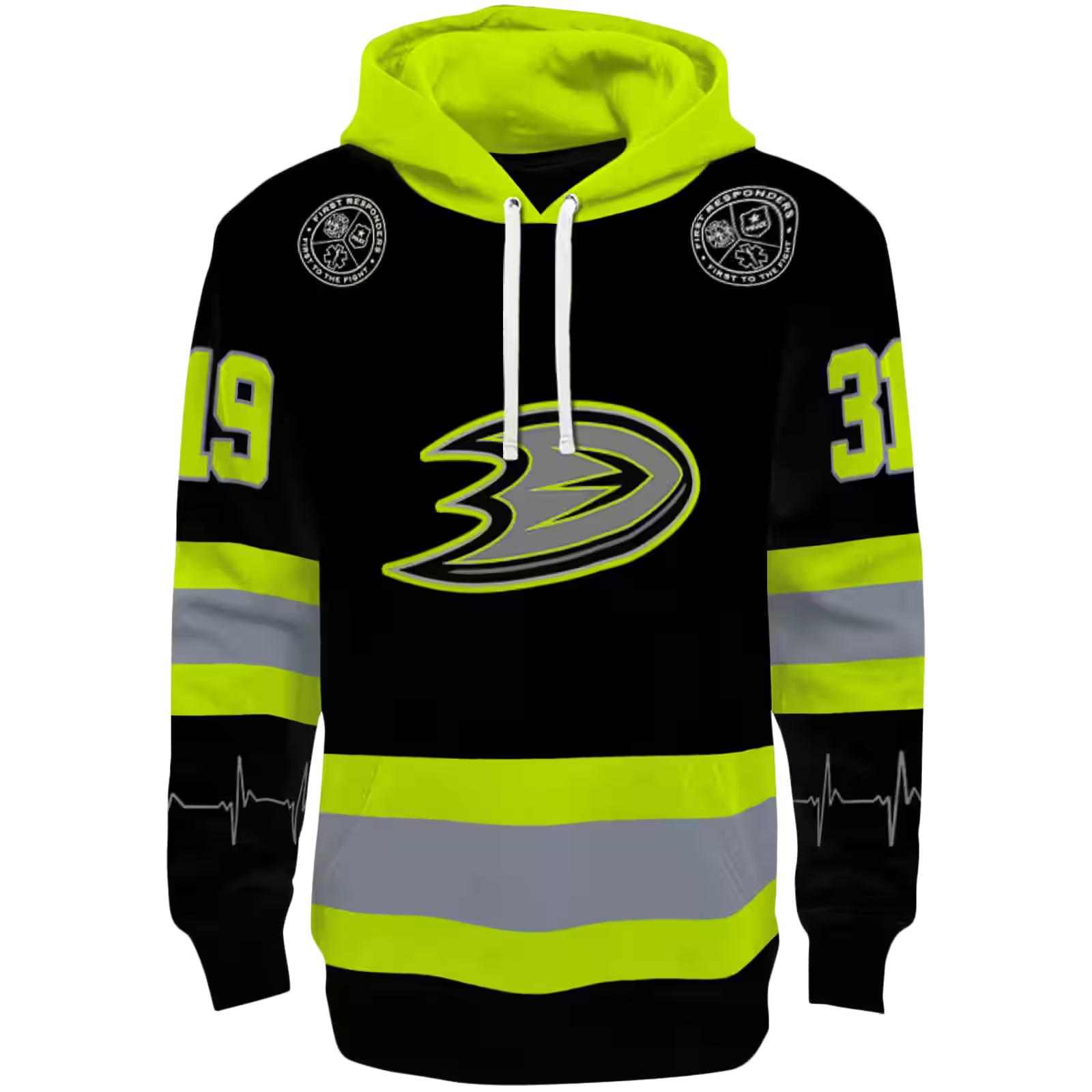 Customized Anaheim Ducks Safety Motif Black Neon Green Hoodie