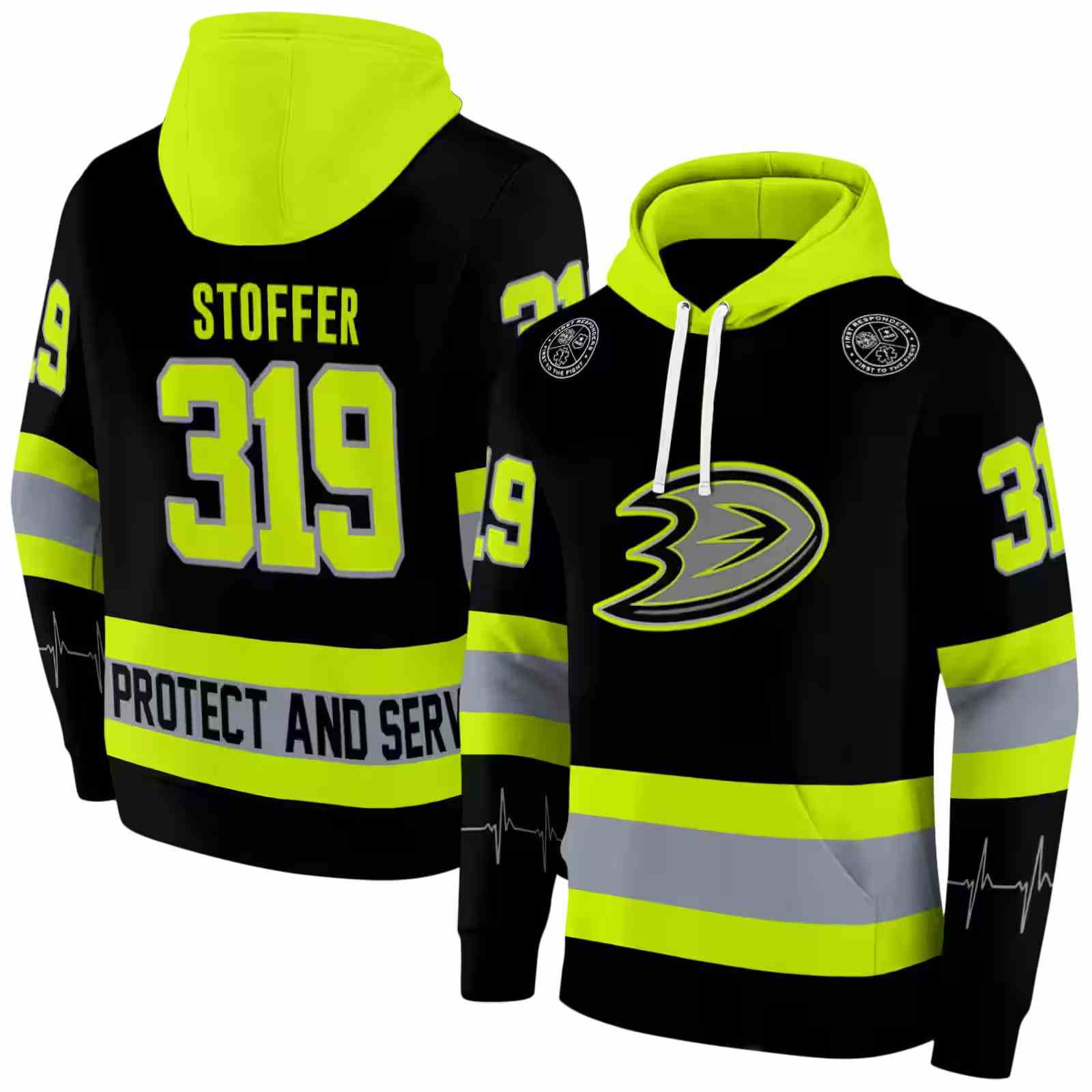 customized anaheim ducks safety motif black neon green hoodie fashion forward