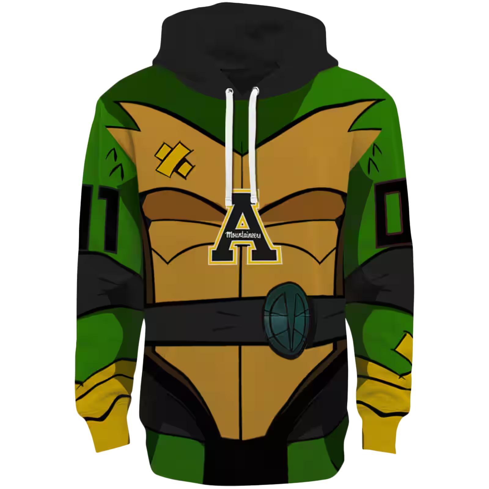 Customized Appalachian State Mountaineers Superhero Armor Black Green Hoodie