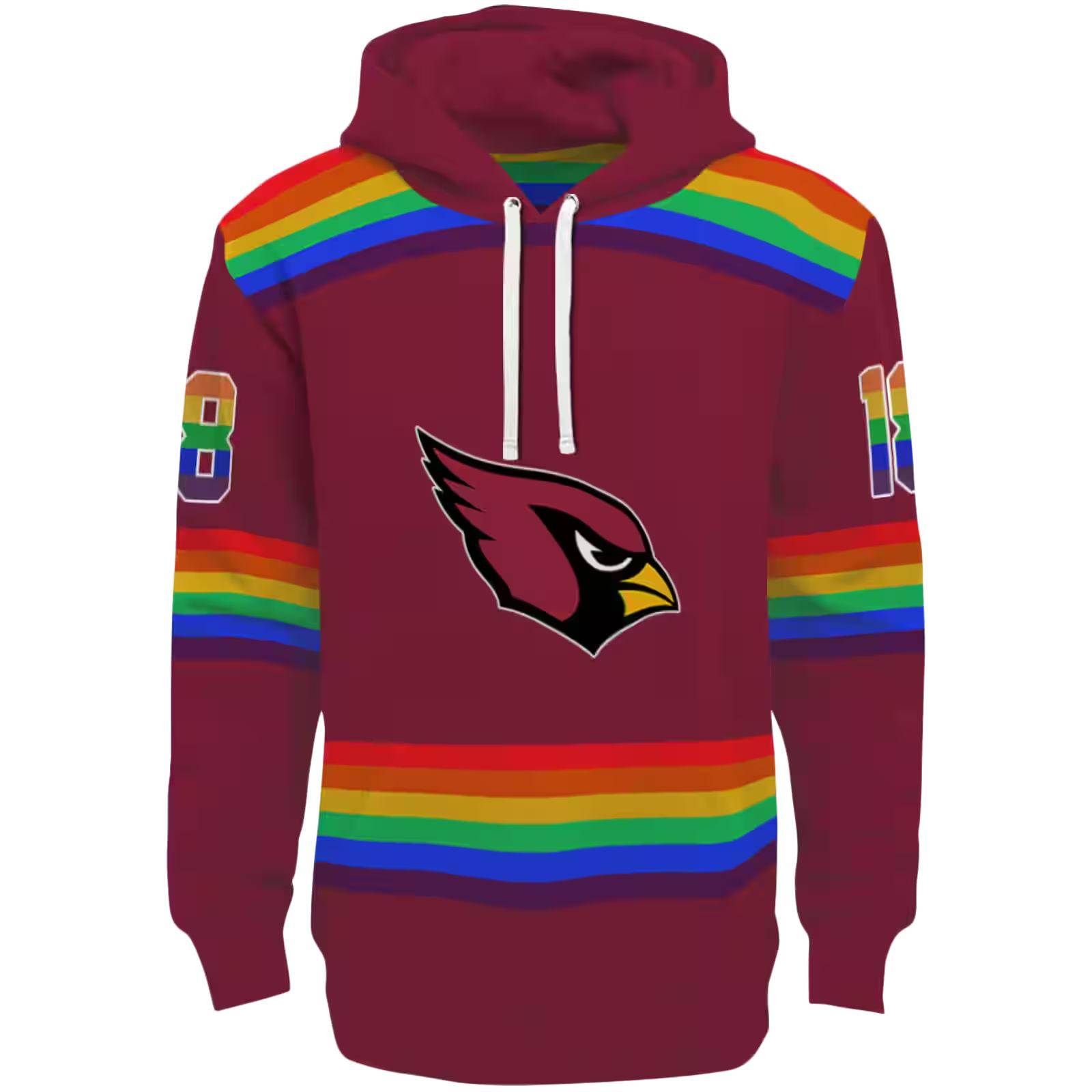 Customized Arizona Cardinals Rainbow Stripes Red Hoodie
