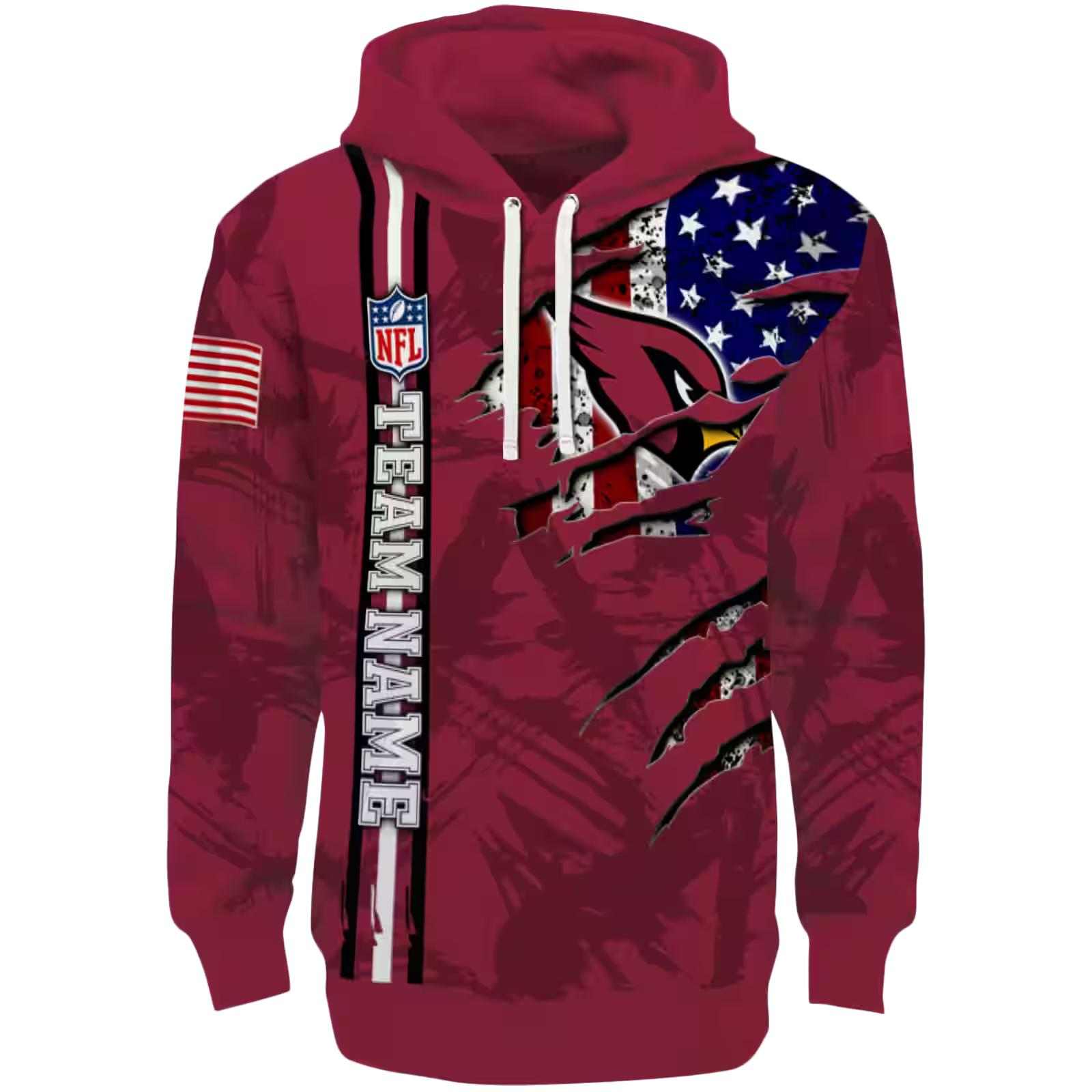 Customized Arizona Cardinals Ripped Flag Red Hoodie