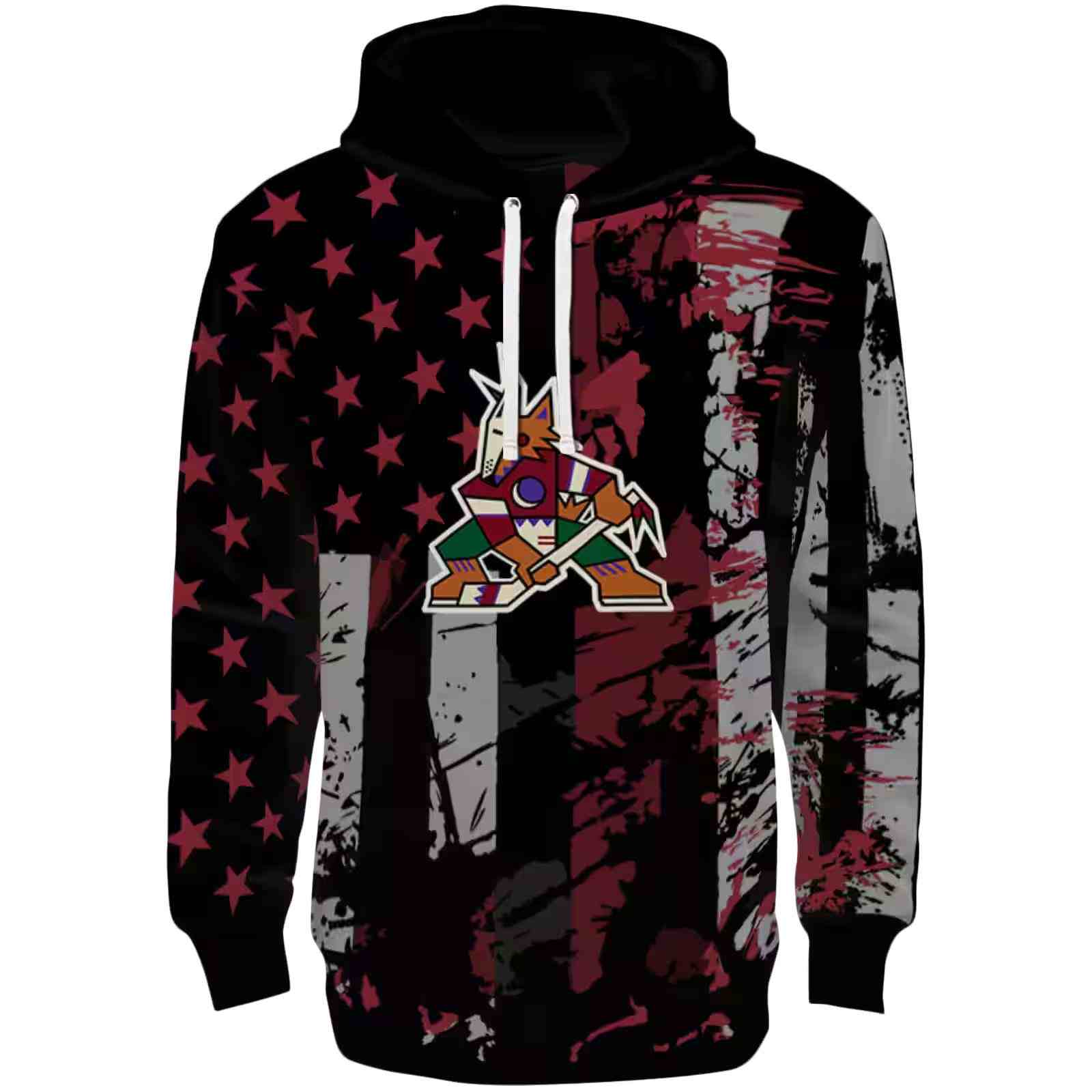 Customized Arizona Coyotes Distressed Flag Red Black Hoodie