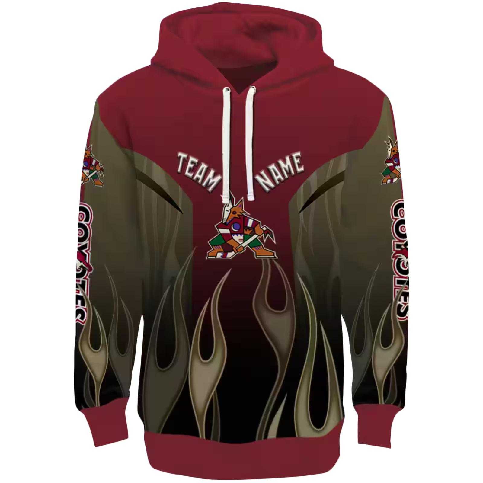 Customized Arizona Coyotes Flame Design Red Hoodie