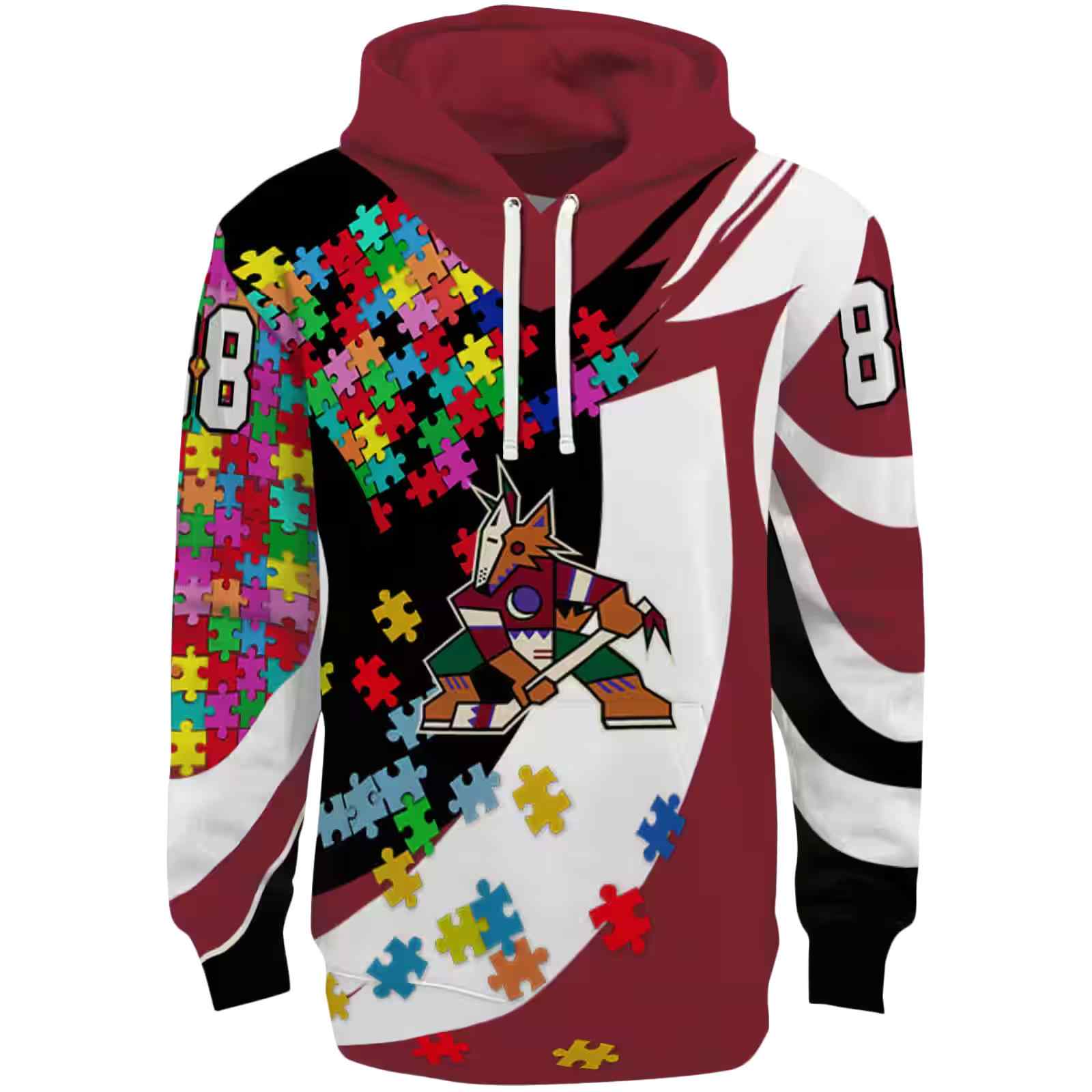 Customized Arizona Coyotes Puzzle Pieces Red Hoodie