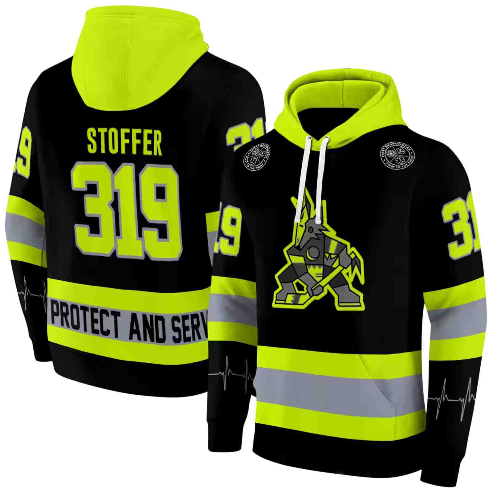 customized arizona coyotes safety motif black neon green hoodie fashion forward