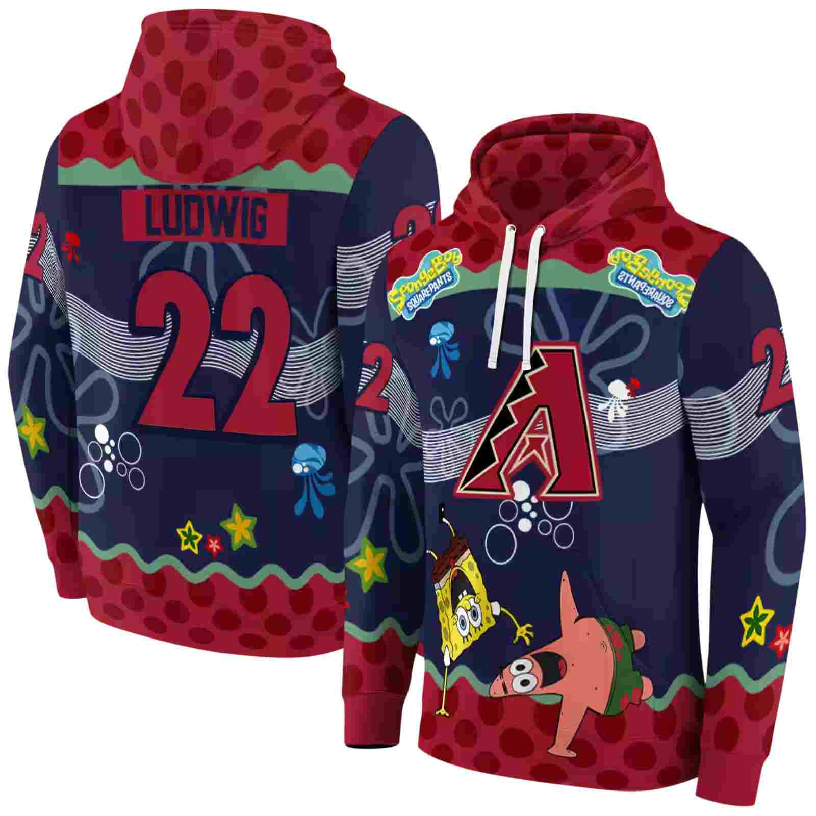 customized arizona diamondbacks spongebob patrick star red navy hoodie fashion forward