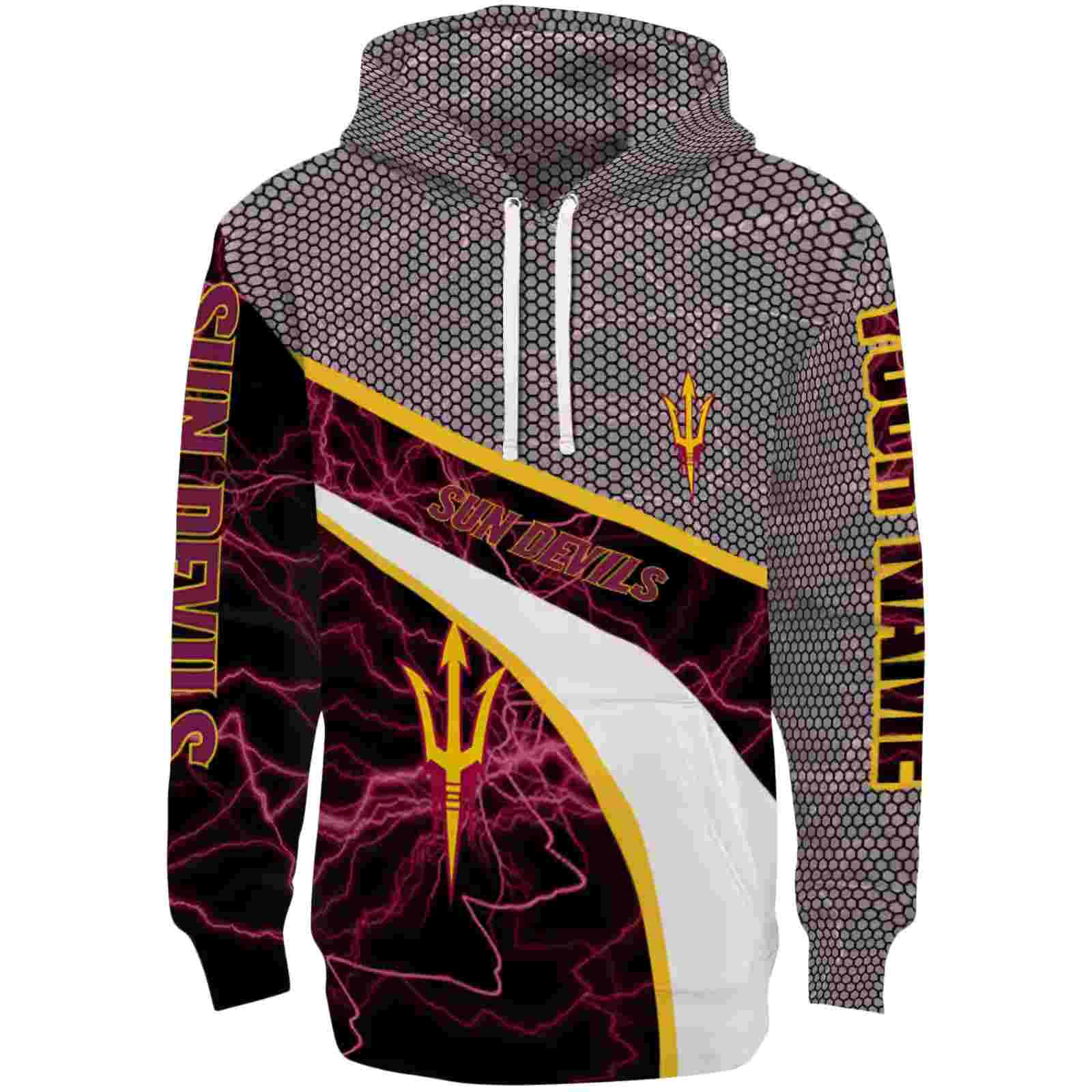 Customized Arizona State Sun Devils Hexagonal Mesh Maroon Black Gray Hoodie