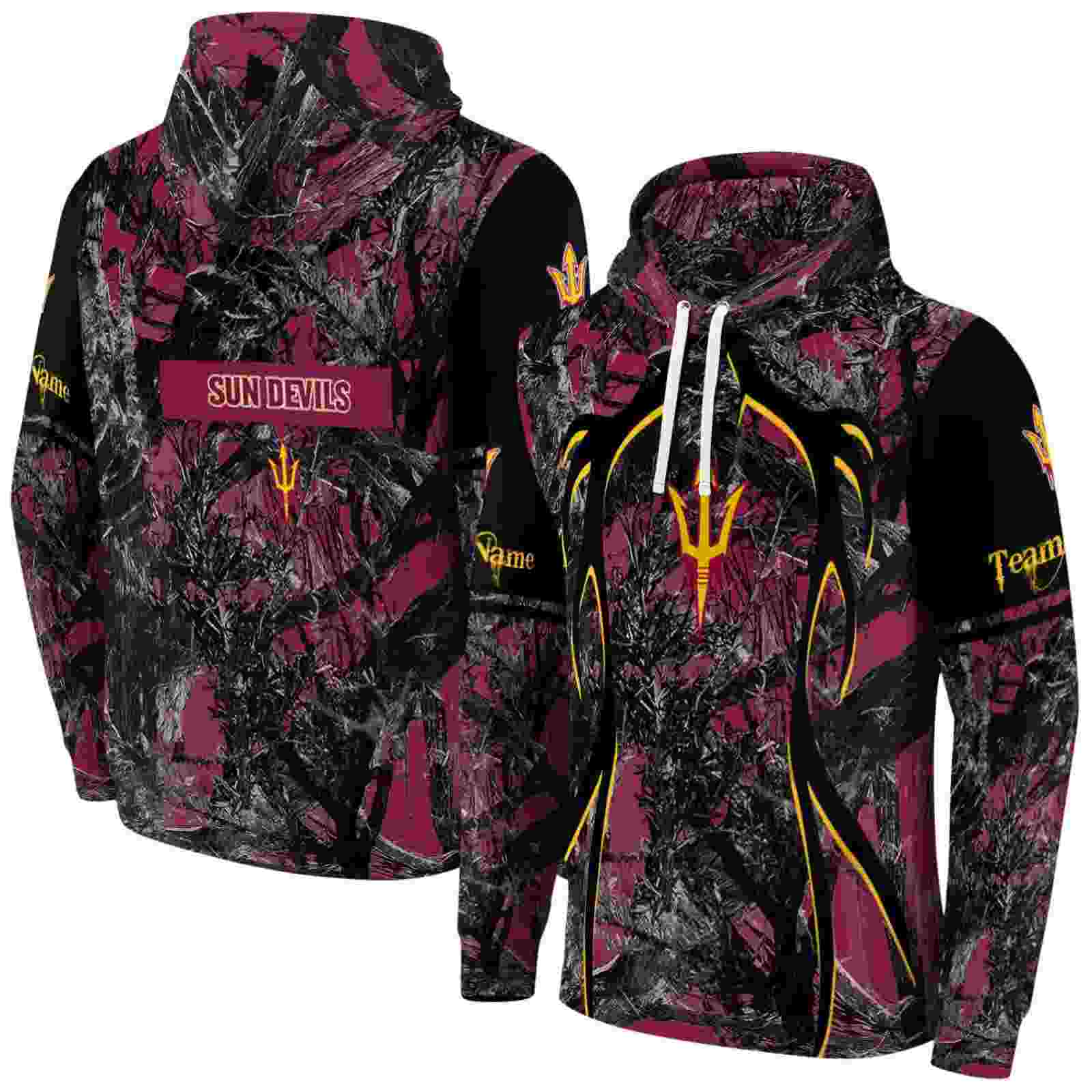 customized arizona state sun devils hunting theme maroon black hoodie fashion forward