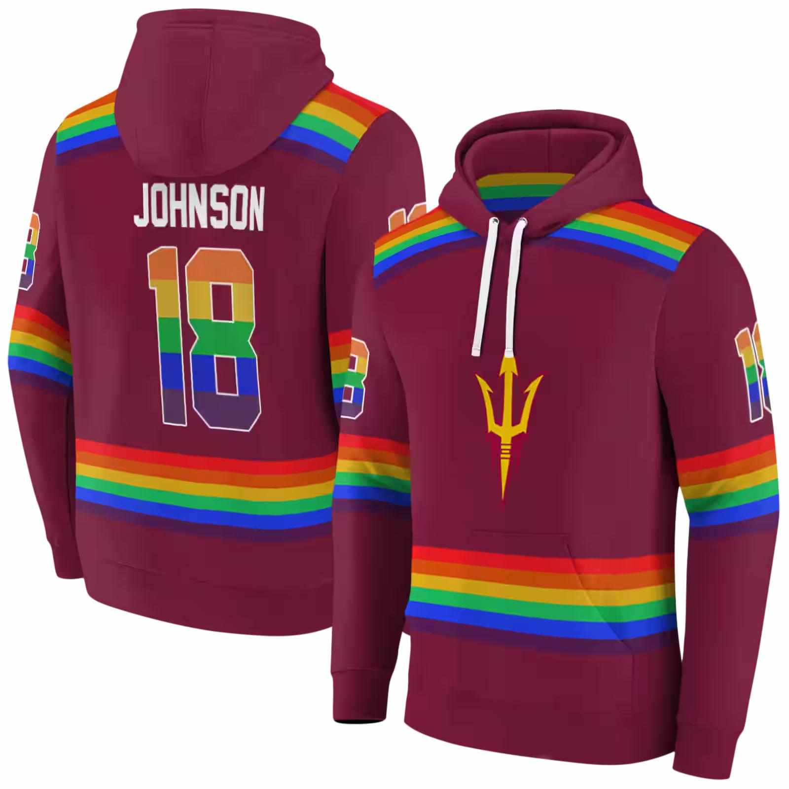 customized arizona state sun devils rainbow stripes maroon hoodie fashion forward