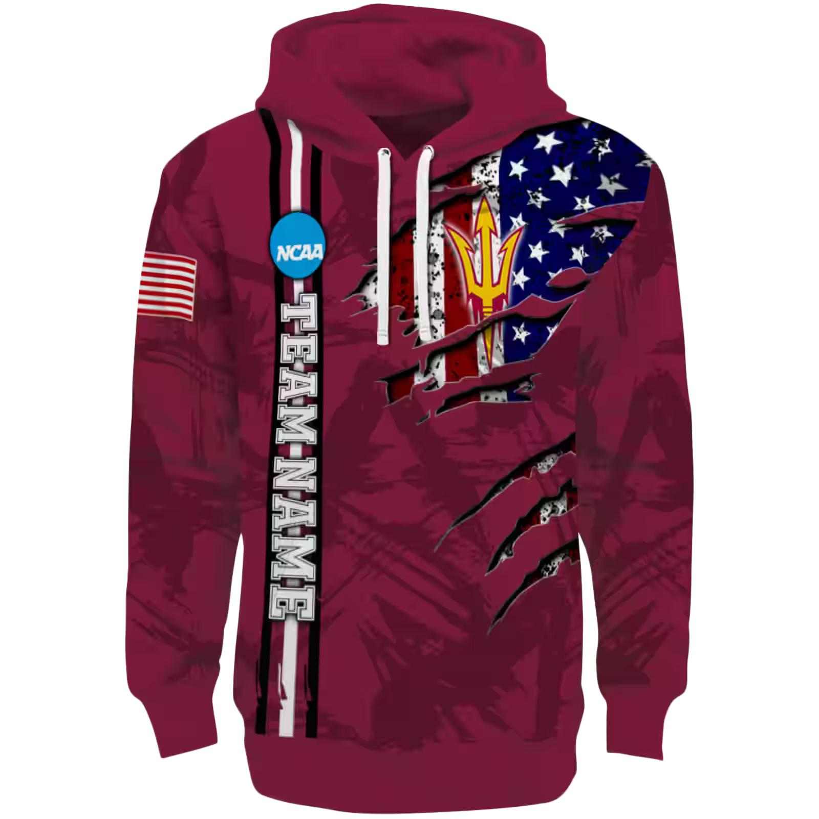 Customized Arizona State Sun Devils Ripped Flag Maroon Hoodie