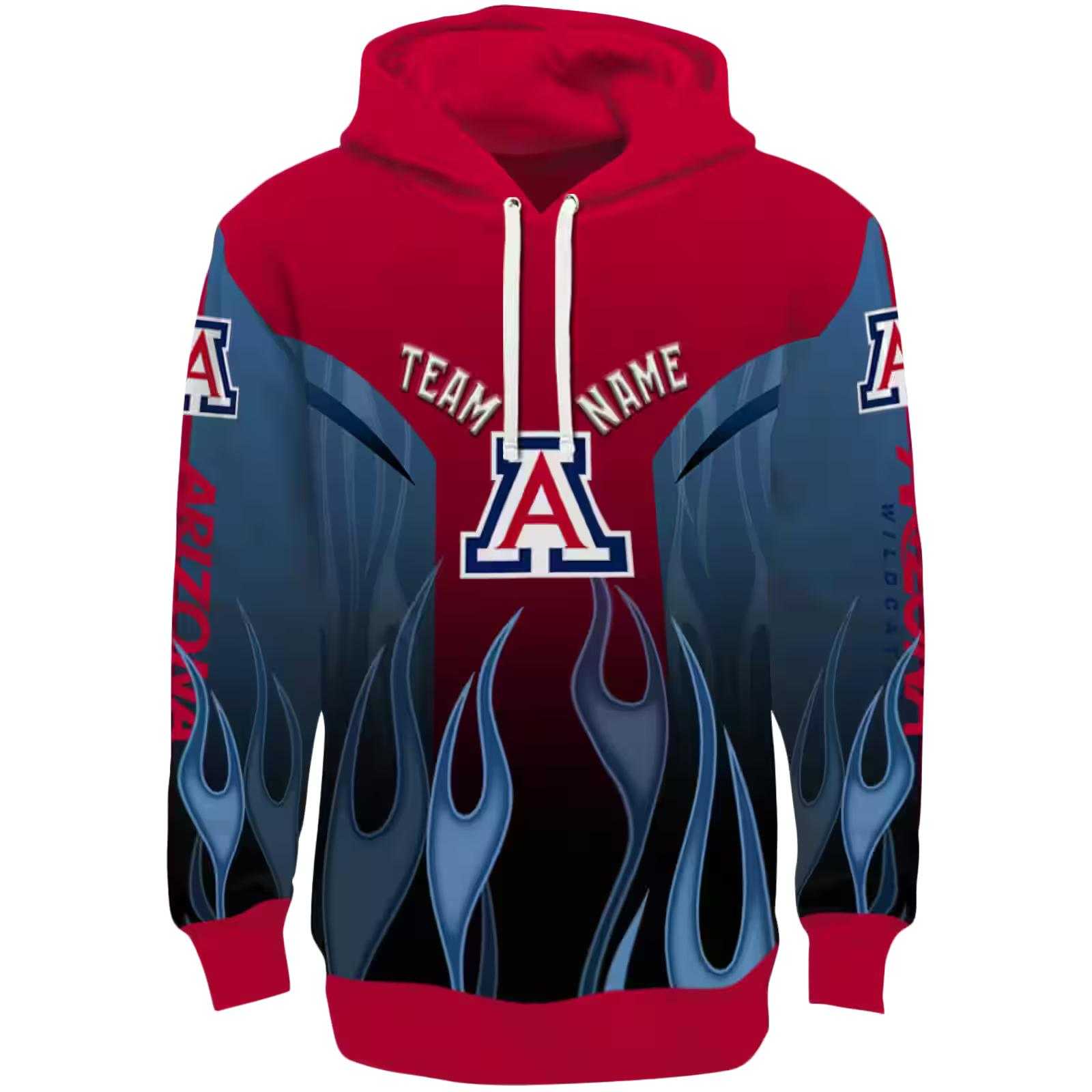 Customized Arizona Wildcats Flame Design Red Hoodie