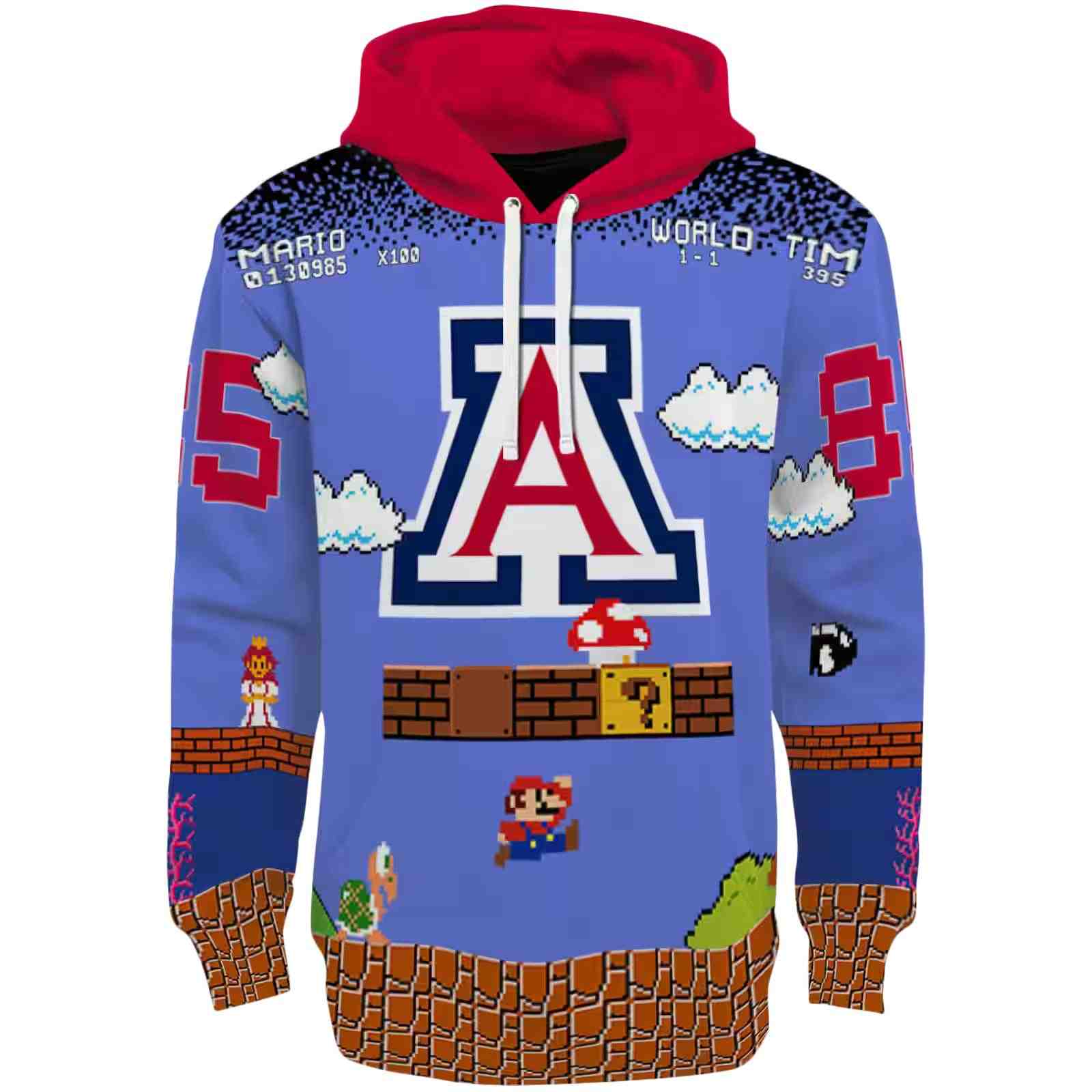 Customized Arizona Wildcats Mario Blue Black Hoodie