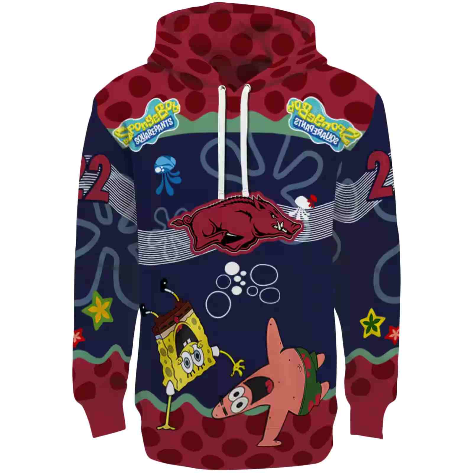 Customized Arkansas Razorbacks Spongebob Patrick Star Red Navy Hoodie