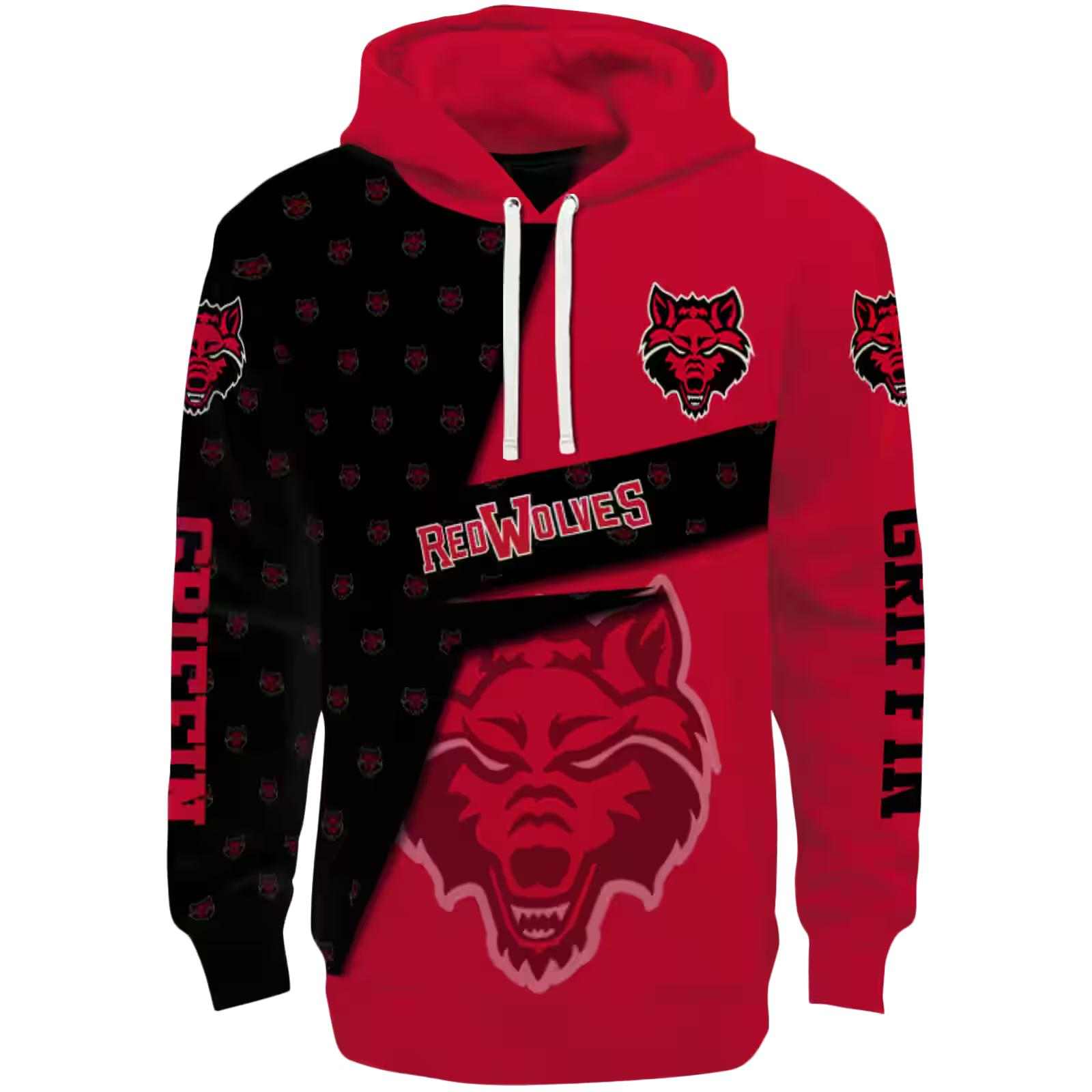 Customized Arkansas State Red Wolves Abstract Shape Scarlet Hoodie