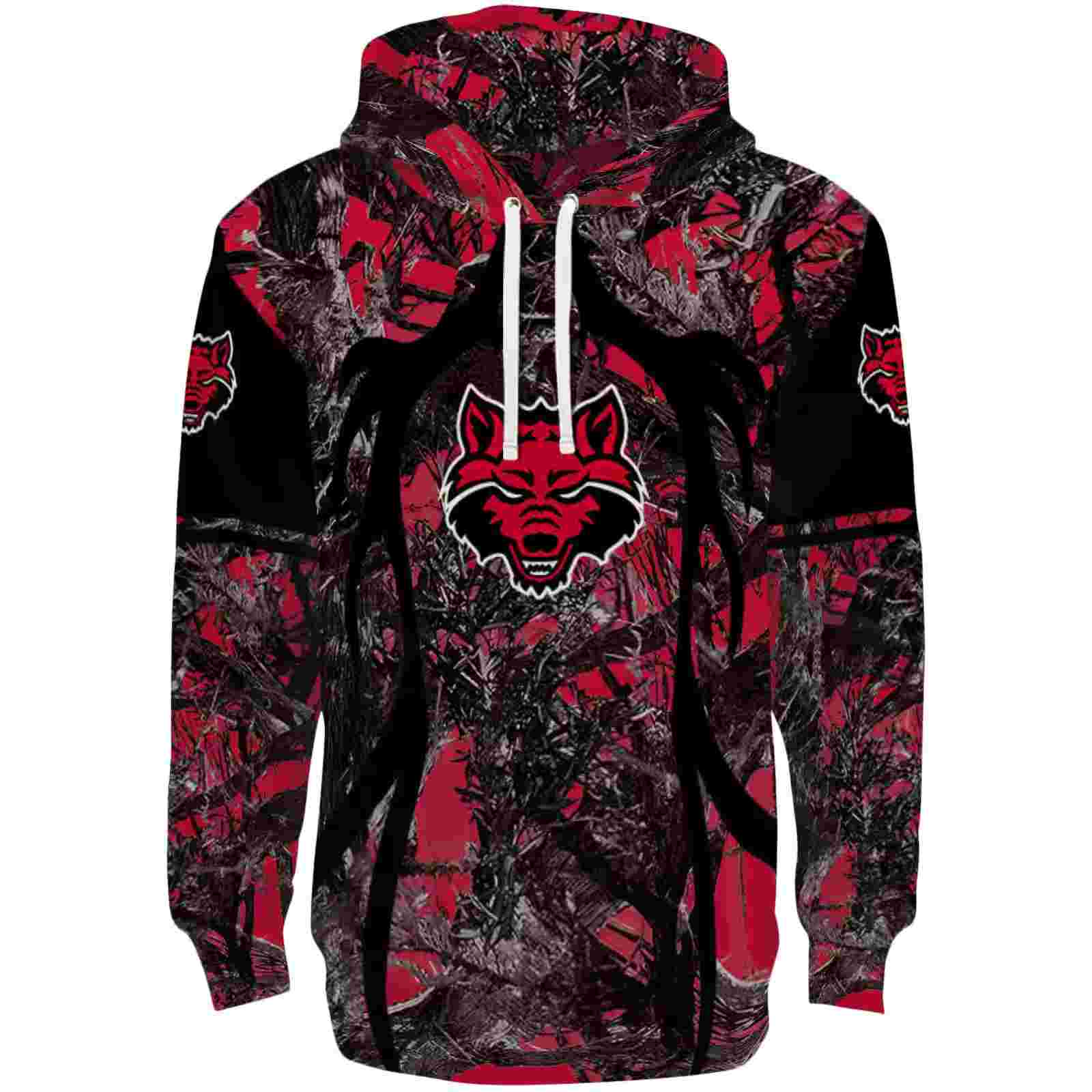 Customized Arkansas State Red Wolves Hunting Theme Scarlet Black Hoodie