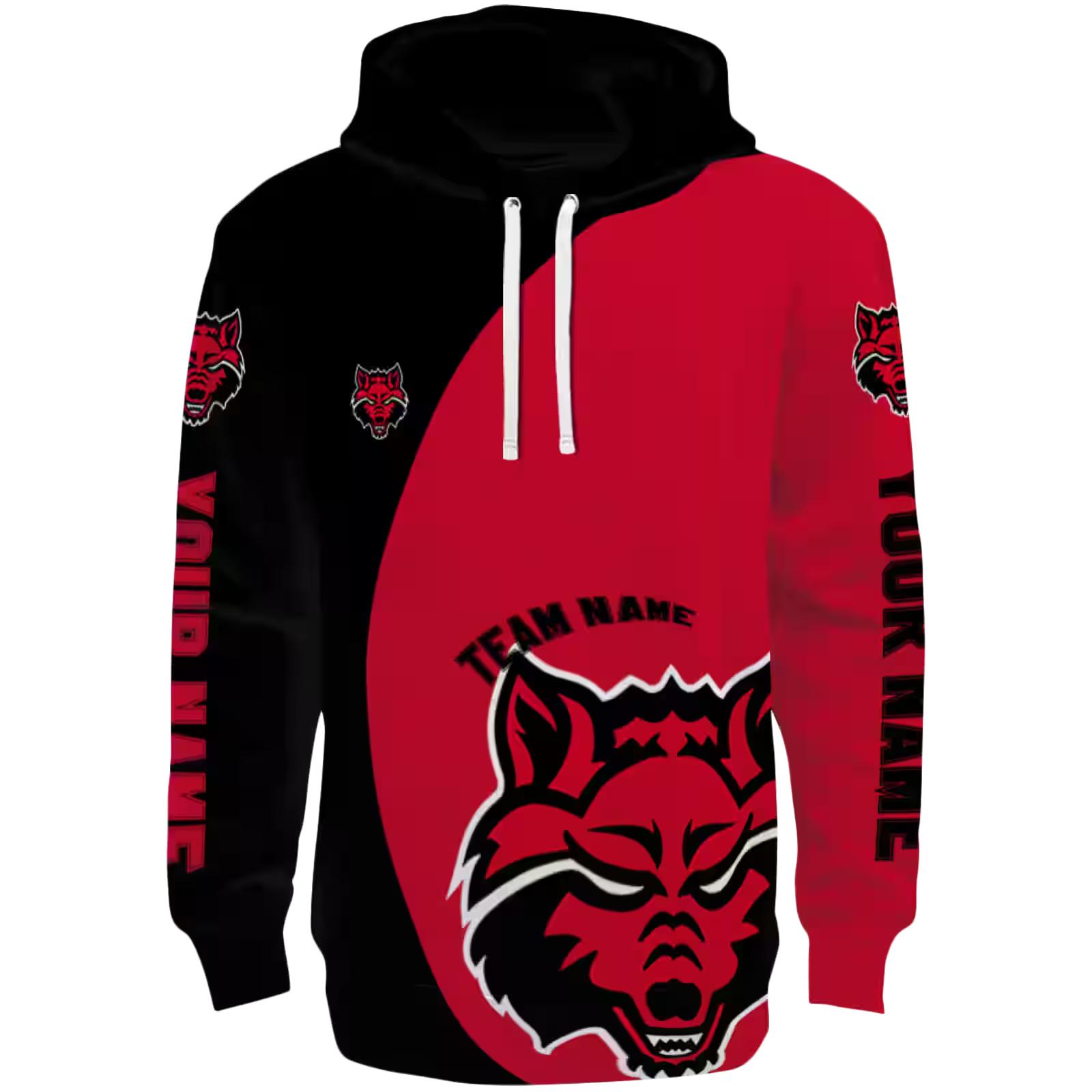 Customized Arkansas State Red Wolves Minimalist Design Scarlet Black Hoodie