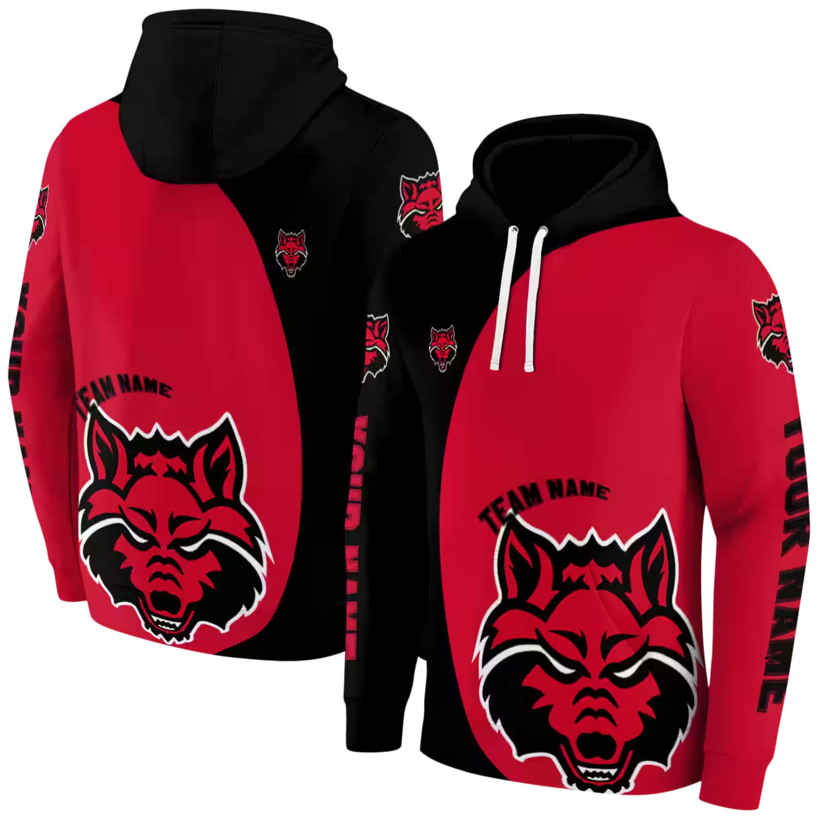 customized arkansas state red wolves minimalist design scarlet black hoodie fashion forward