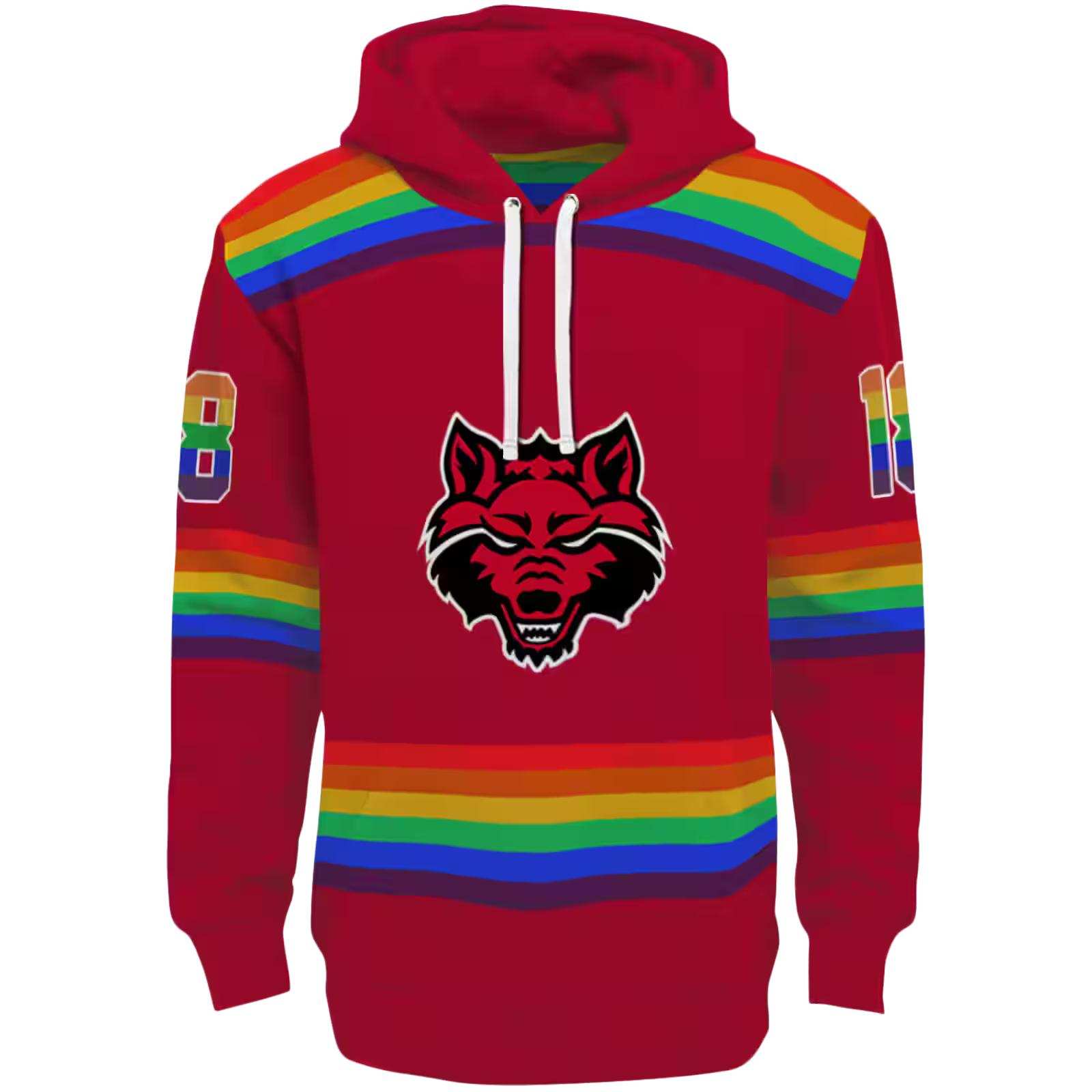 Customized Arkansas State Red Wolves Rainbow Stripes Scarlet Hoodie