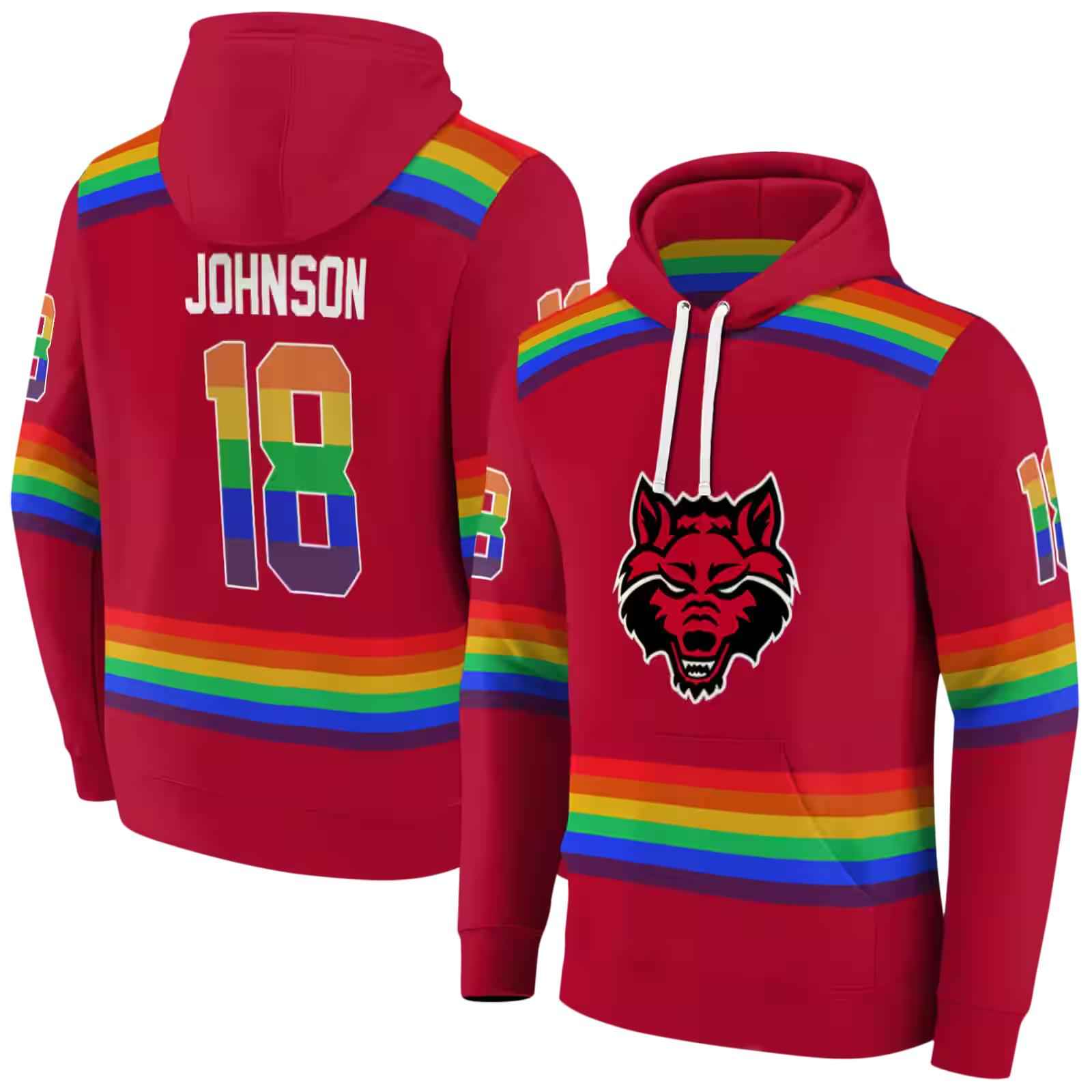 customized arkansas state red wolves rainbow stripes scarlet hoodie fashion forward