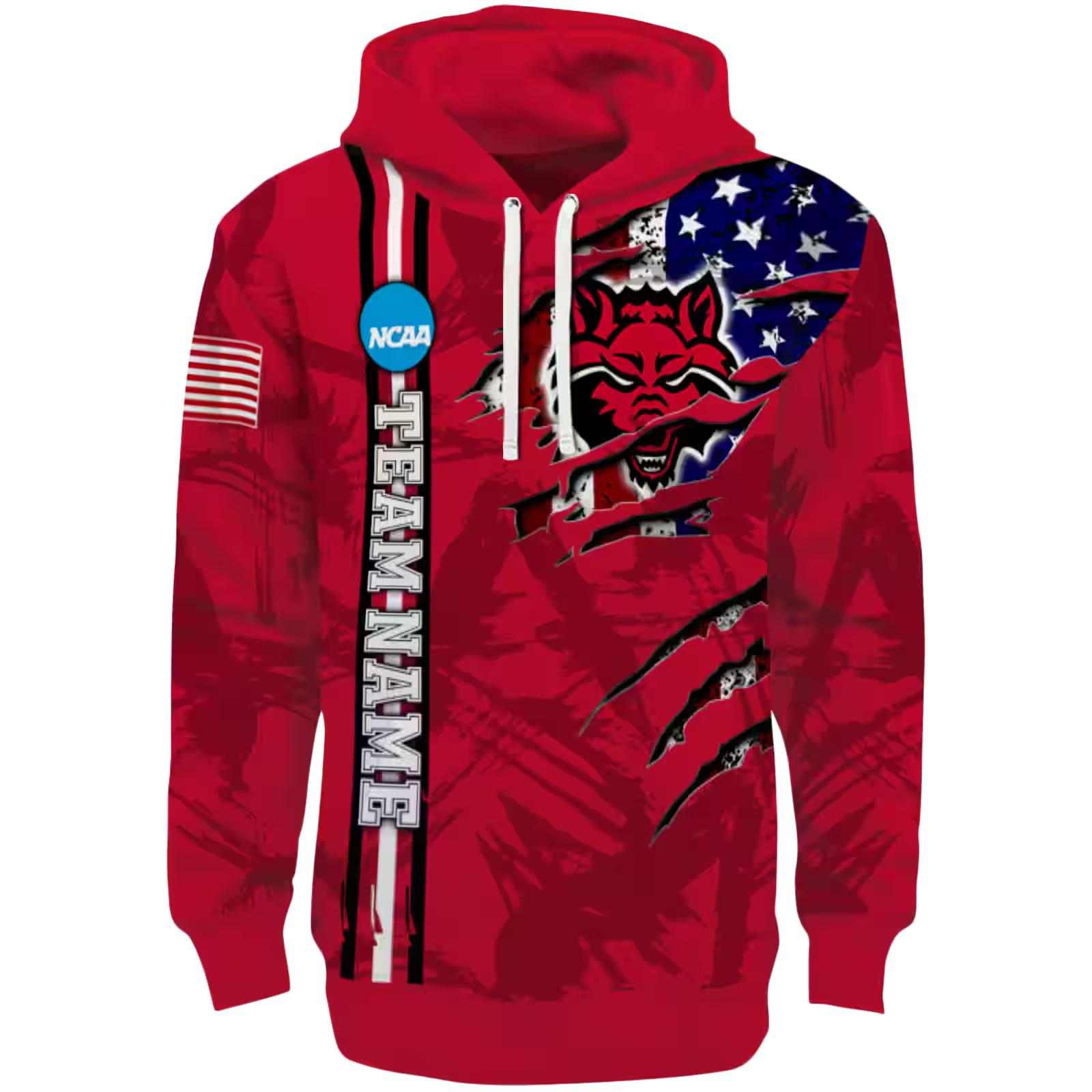 Customized Arkansas State Red Wolves Ripped Flag Scarlet Hoodie