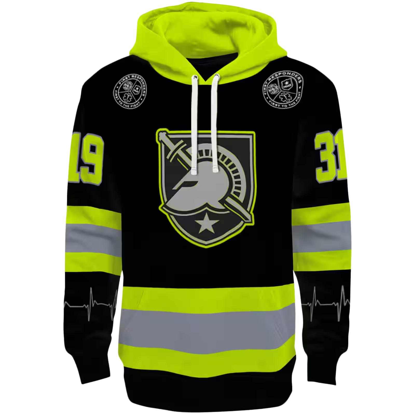 Customized Army Black Knights Safety Motif Black Neon Green Hoodie