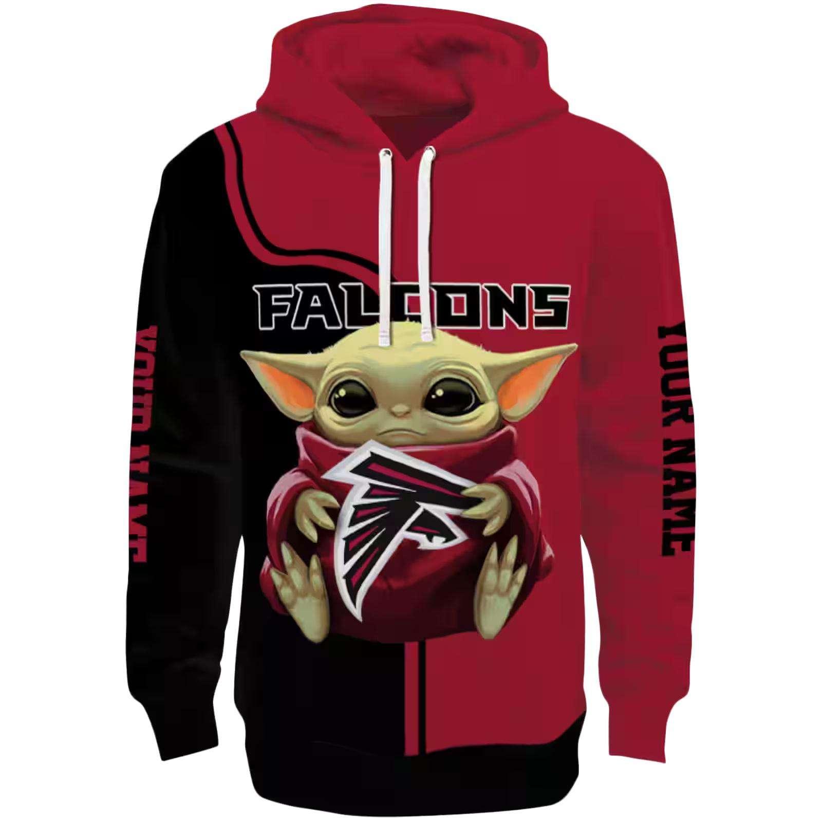 Customized Atlanta Falcons Baby Yoda Red Black Hoodie